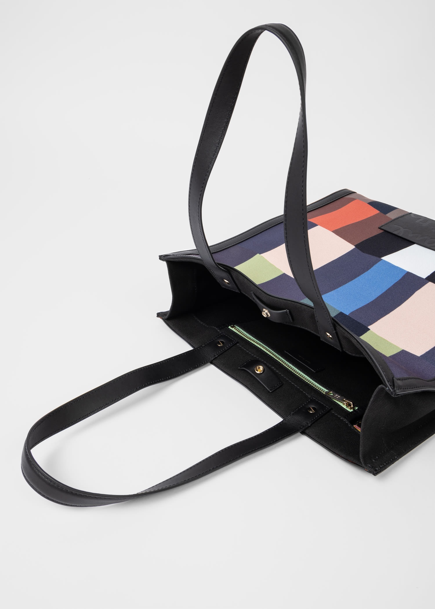 'Overlapping Check' Leather Trim Tote Bag - 7
