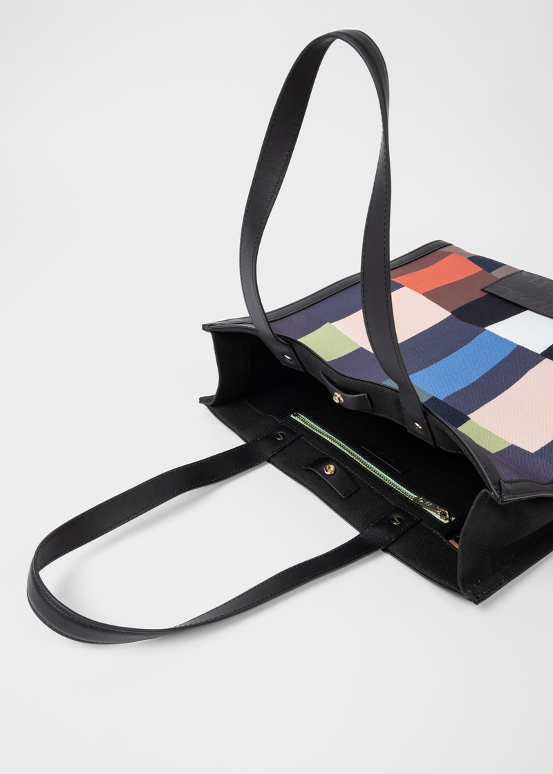 'Overlapping Check' Leather Trim Tote Bag 7
