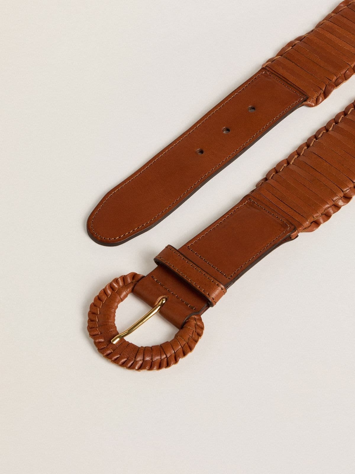 Women's tobacco-colored woven leather belt - 2