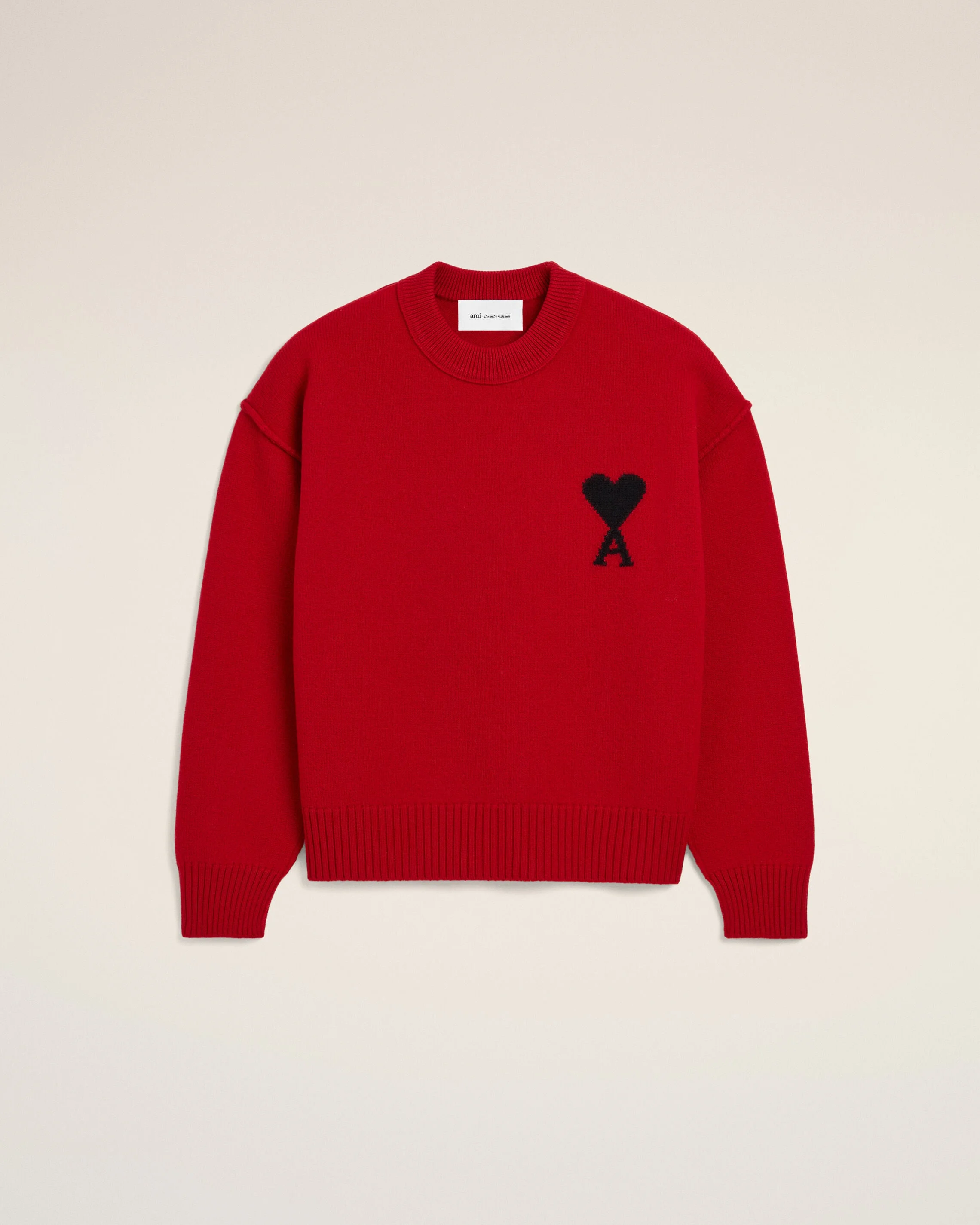 RED CREWNECK WOOL SWEATER WITH AMI DE COEUR - 1