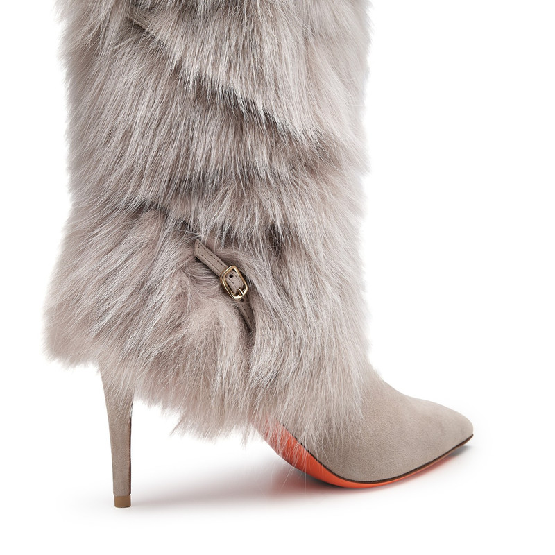 Women's natural leather and fox high-heel boot 5