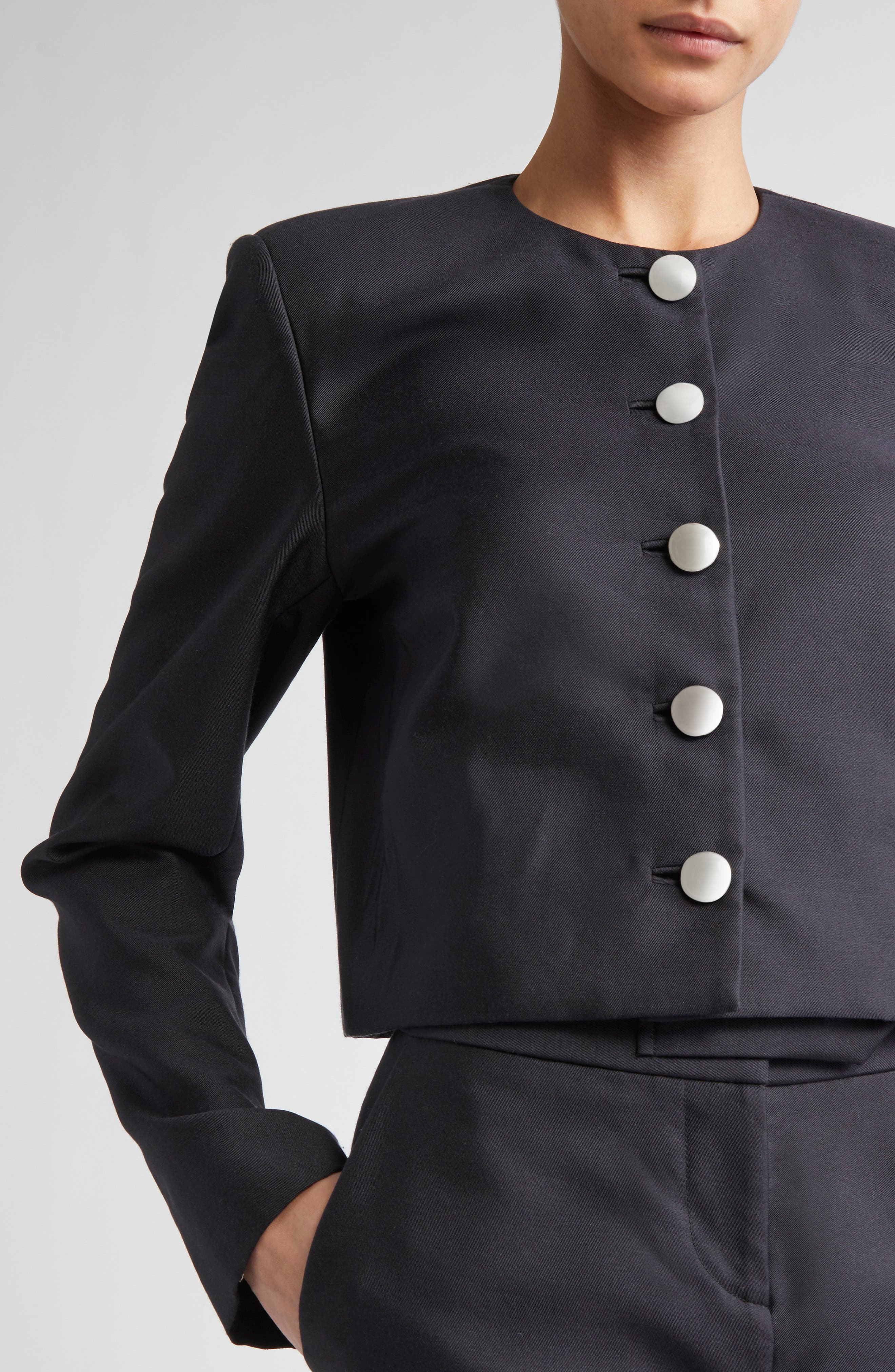 Brandon Maxwell The Ryder Boxy Silk Mikado Crop Jacket in Black at Nordstrom - 5