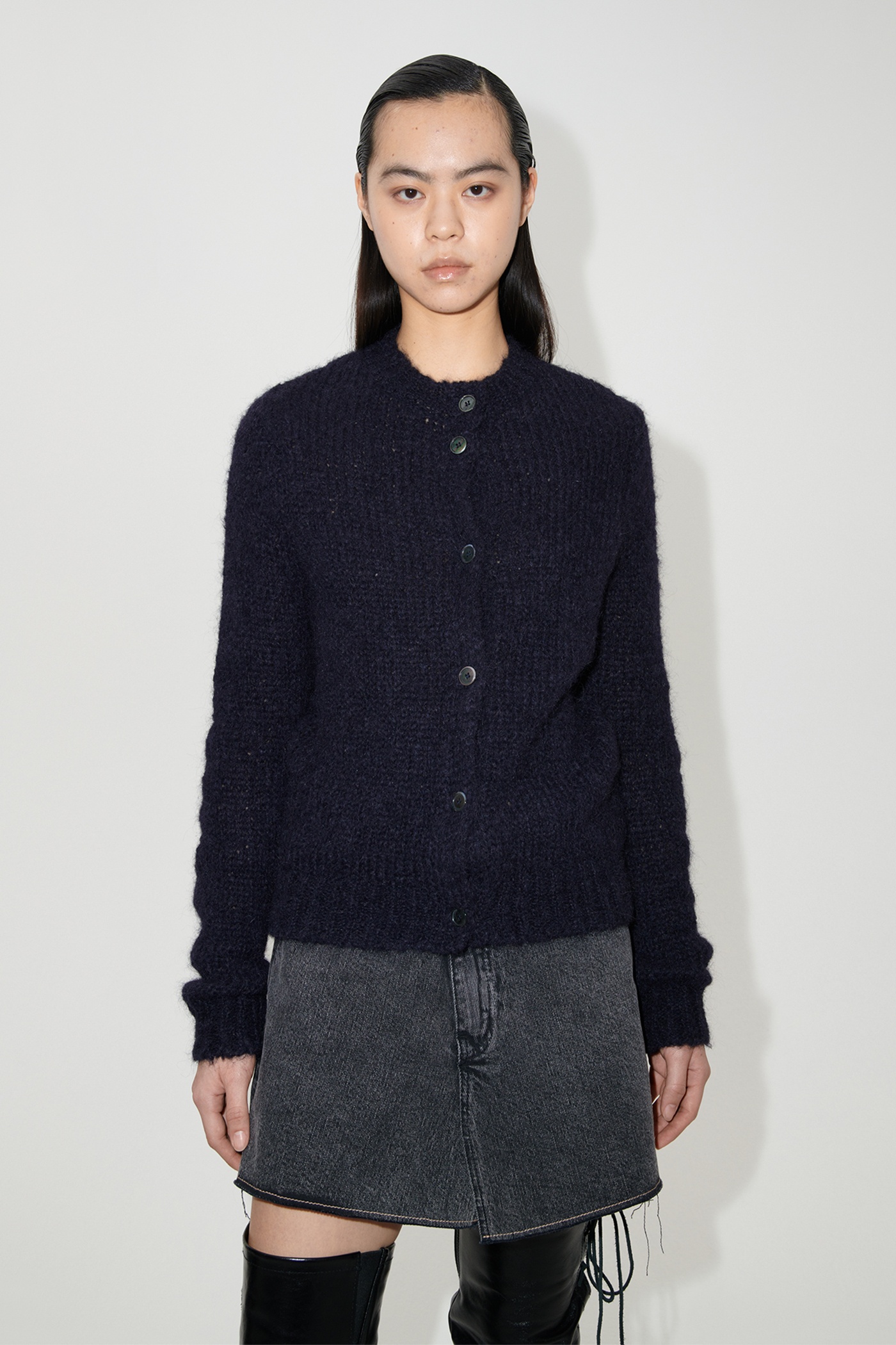 Our Legacy Oma Cardigan Navy Fuzzy Mohpaca | REVERSIBLE