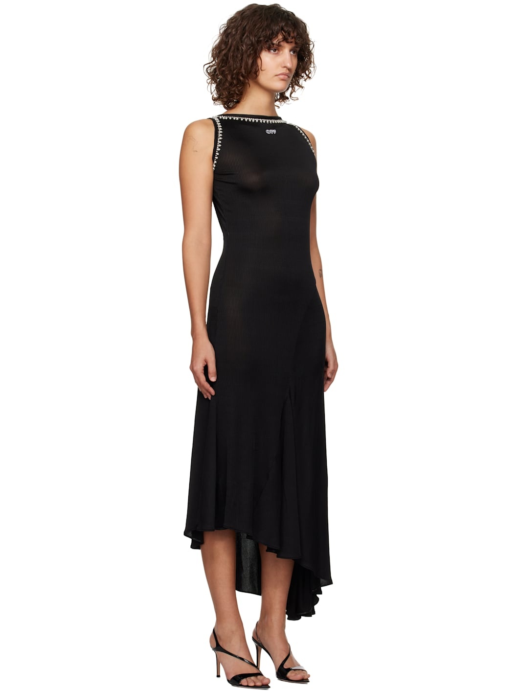 Black Ribbed Embellished Maxi Dress - 2