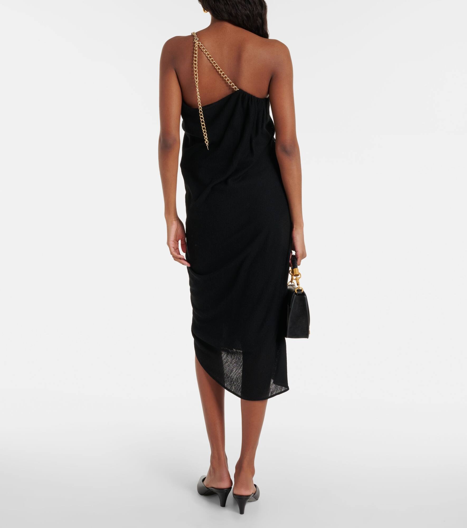 One-shoulder virgin wool midi dress - 3