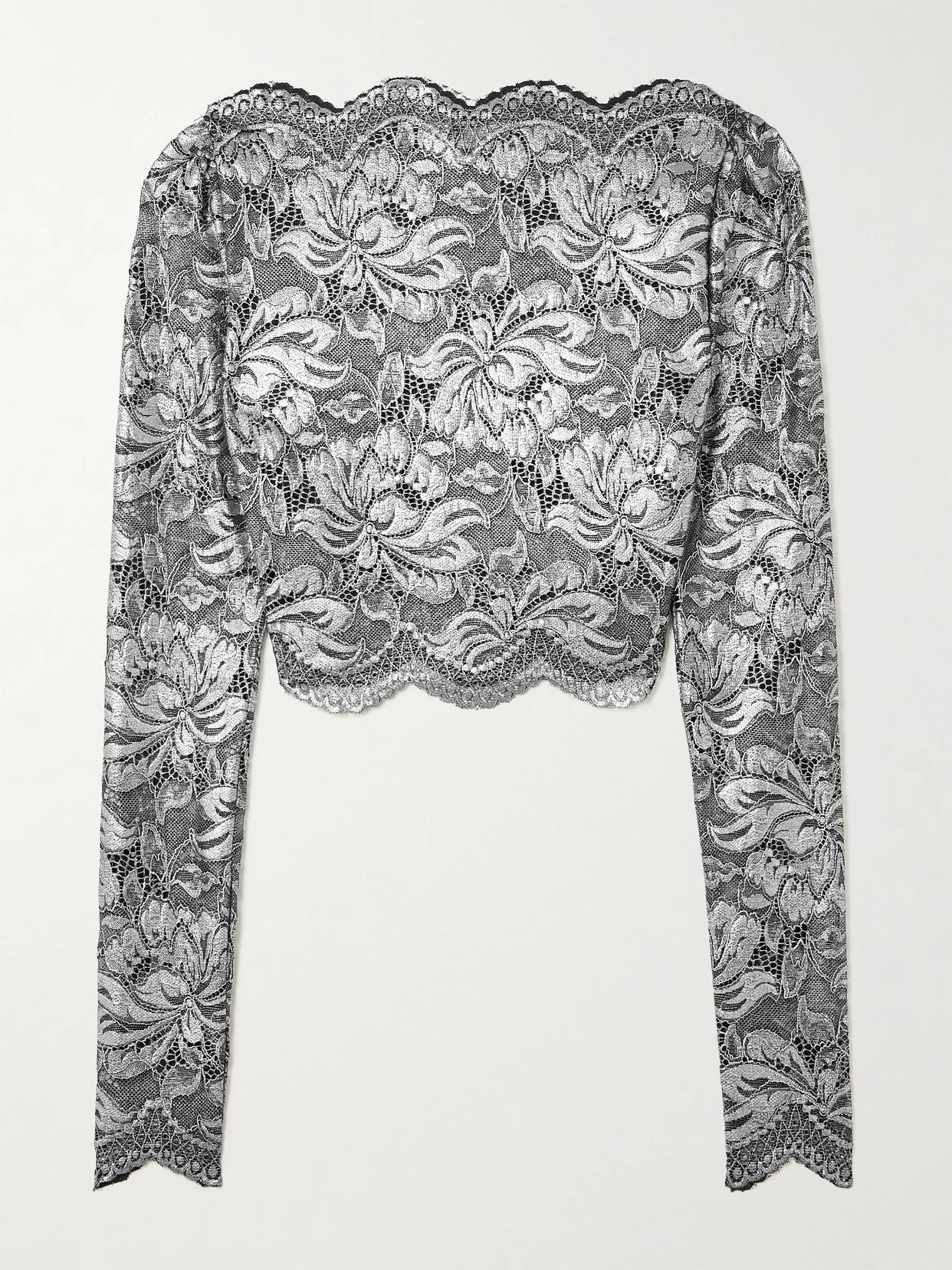 Cropped Scalloped Stretch-lace Top - 1