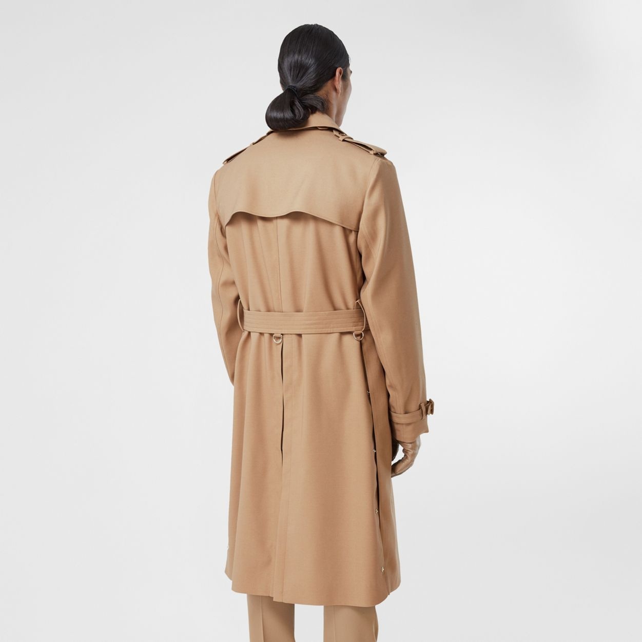 Wool Silk and House Check Loop-back Trench Coat - 8