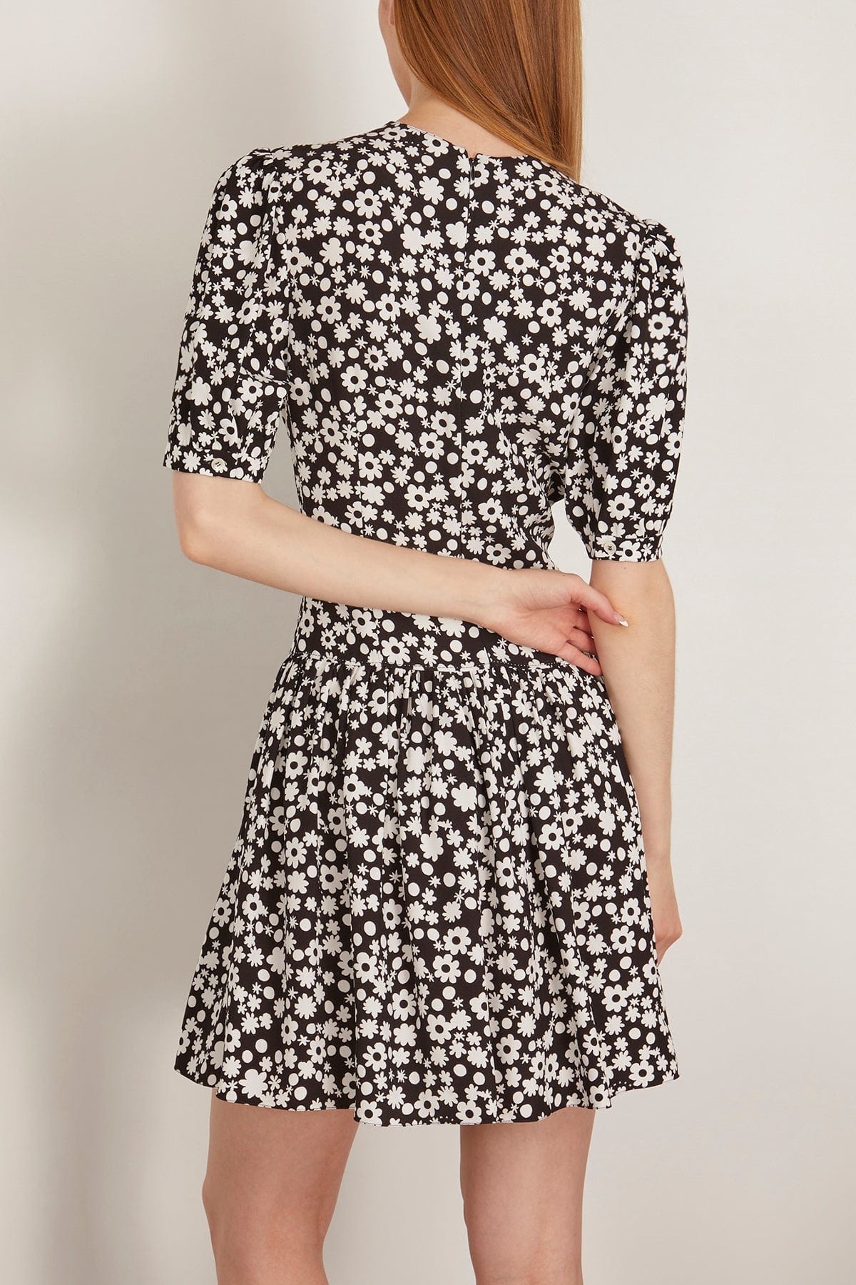 Pop Fields Motif Satin Dress in Black and White - 4