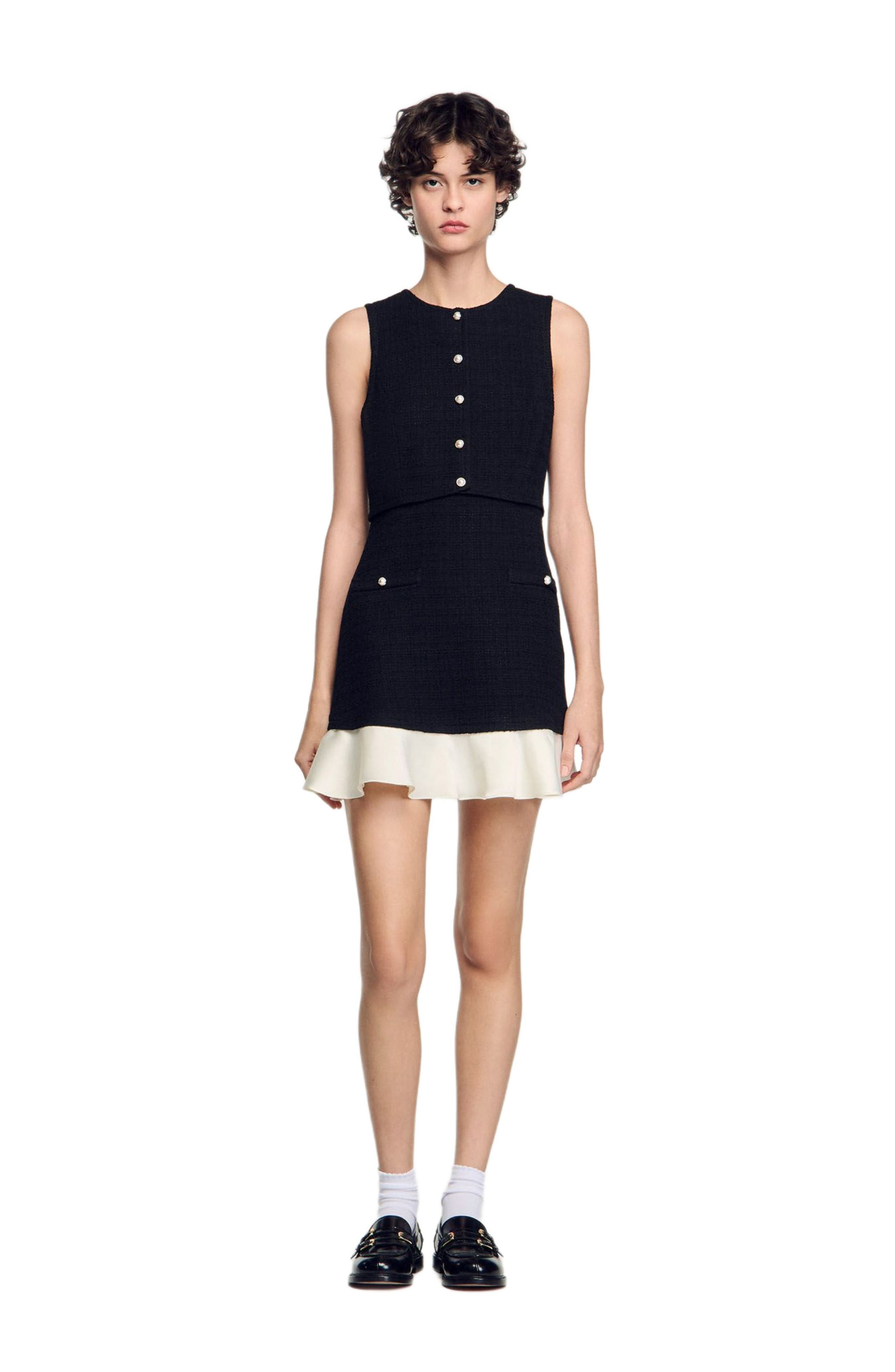 SANDRO Two-tone tweed short dress in Black at Nordstrom - 1