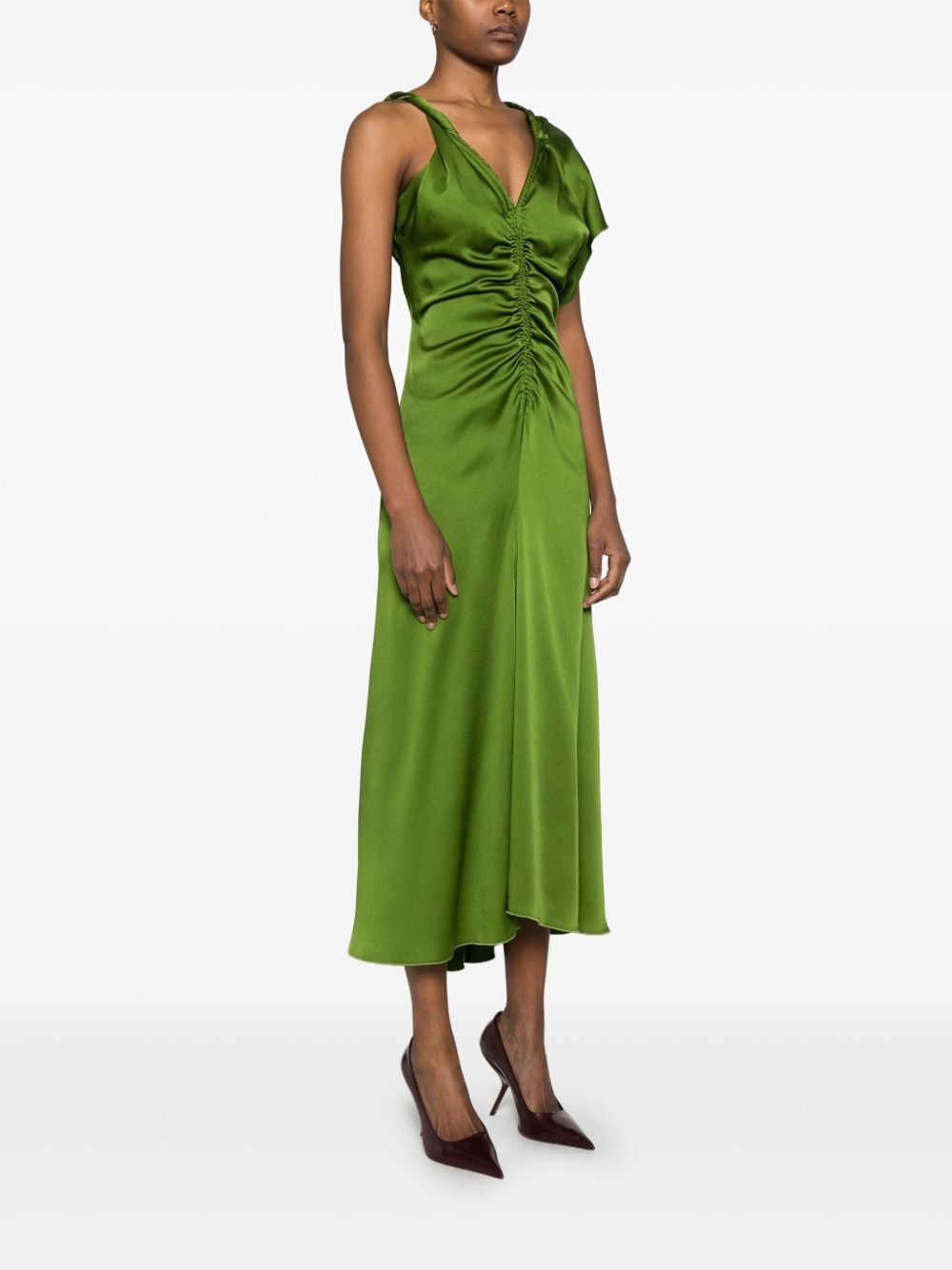 asymmetric ruched midi dress - 3