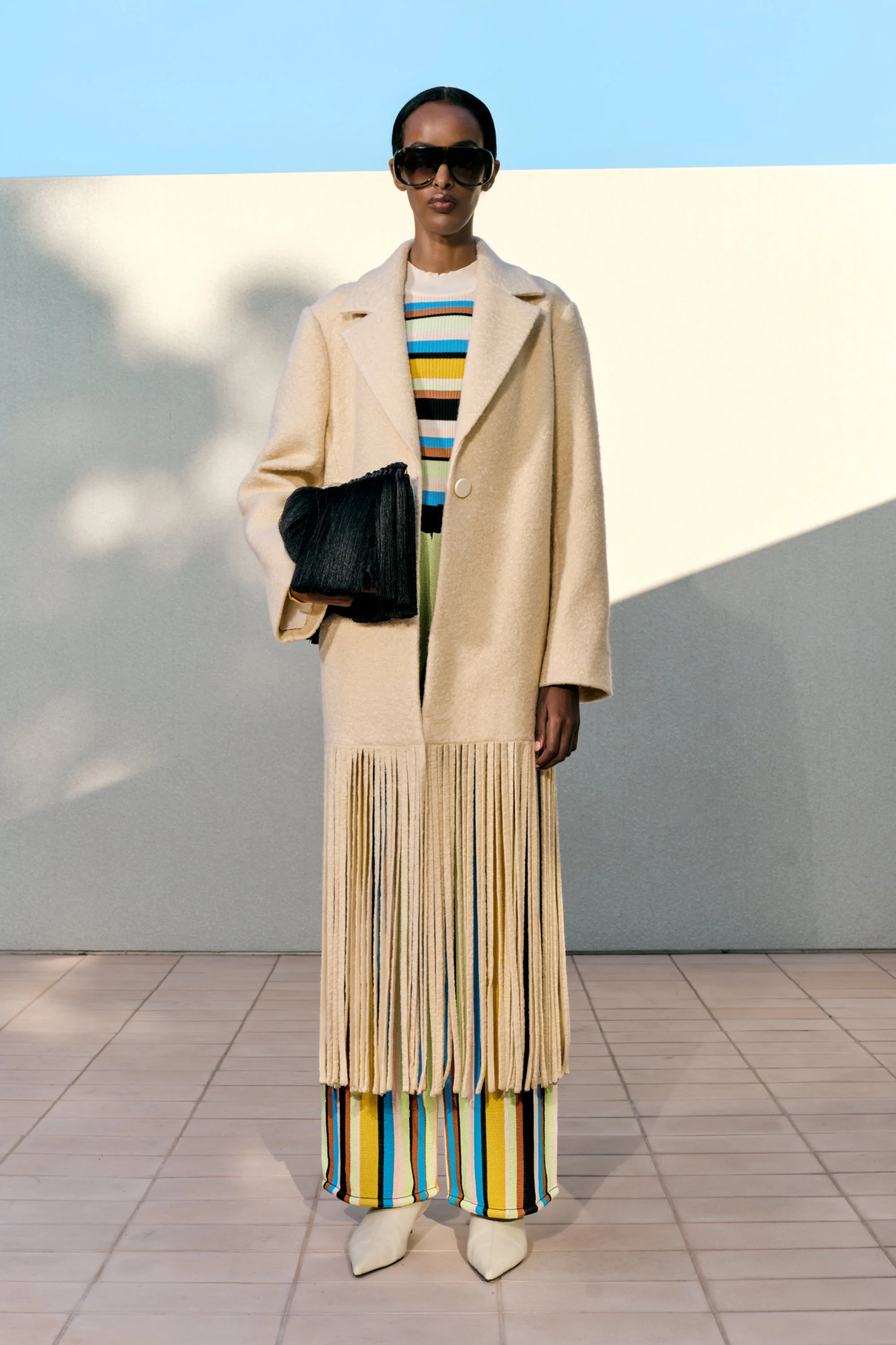 Vero Fringe Coat In Ivory - 1