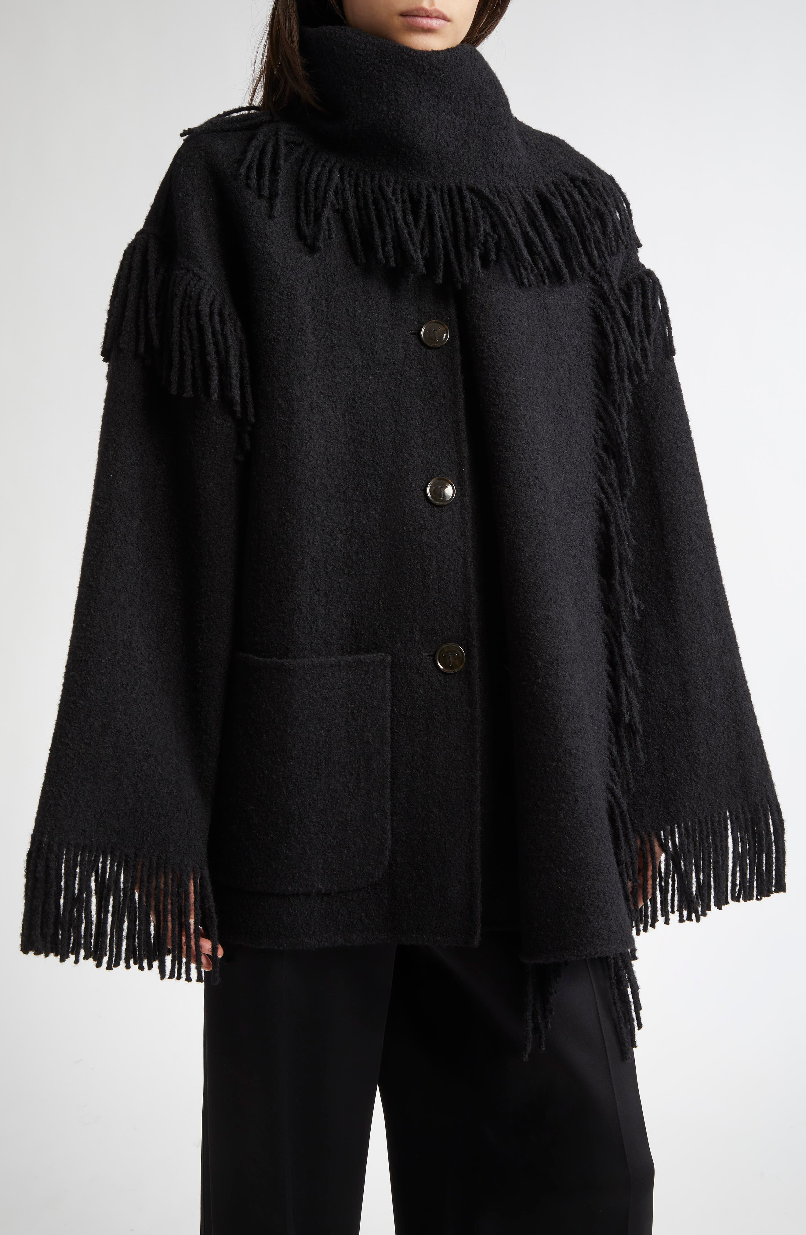 TOTEME Double Face Wool Blend Scarf Jacket in Black at Nordstrom - 5