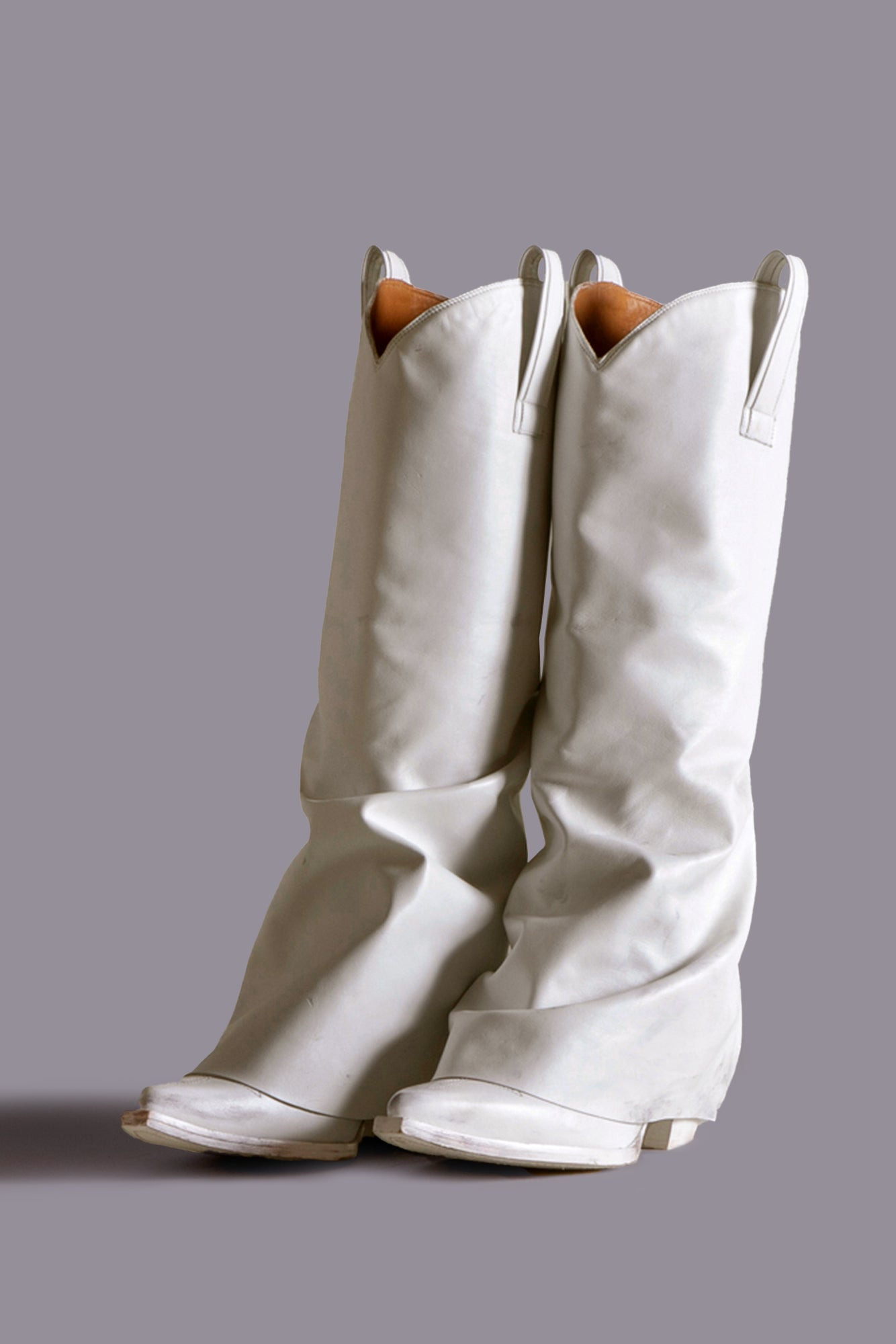 MID COWBOY BOOTS WITH SLEEVE - WHITE LEATHER | R13 - 2