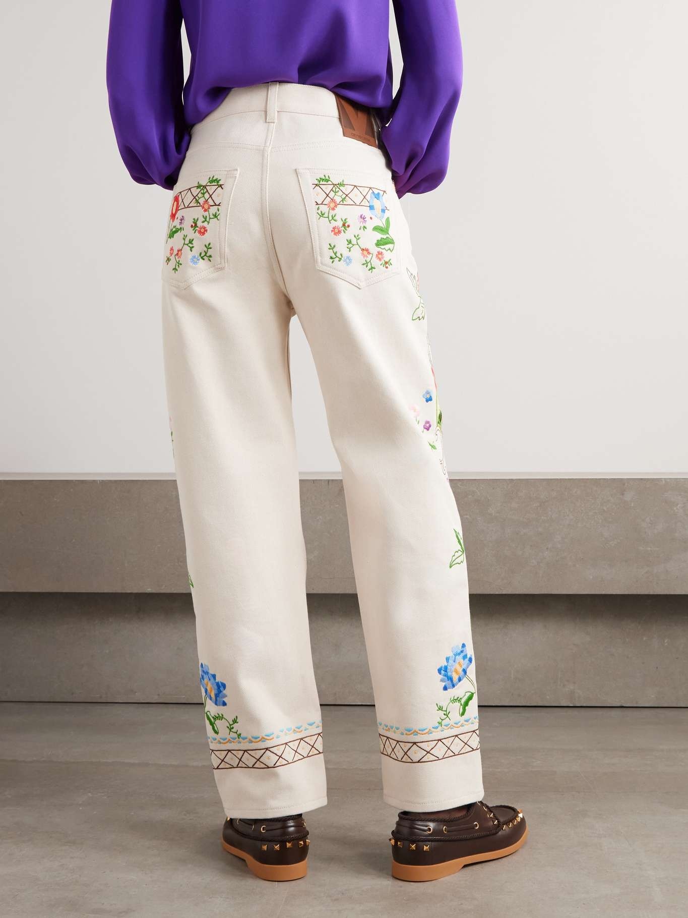 Embroidered high-rise straight-leg jeans White - 3