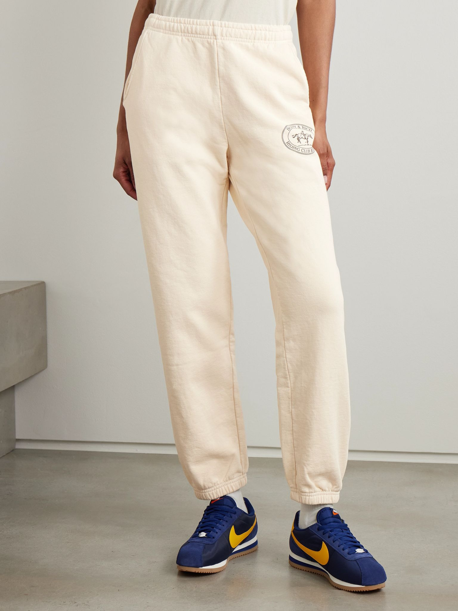 Riding Club printed cotton-jersey tapered sweatpants Cream - 3