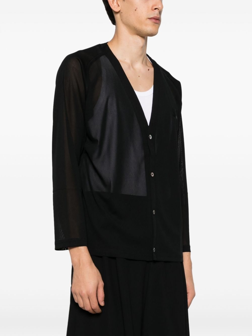 logo-embroidered sheer cardigan - 3