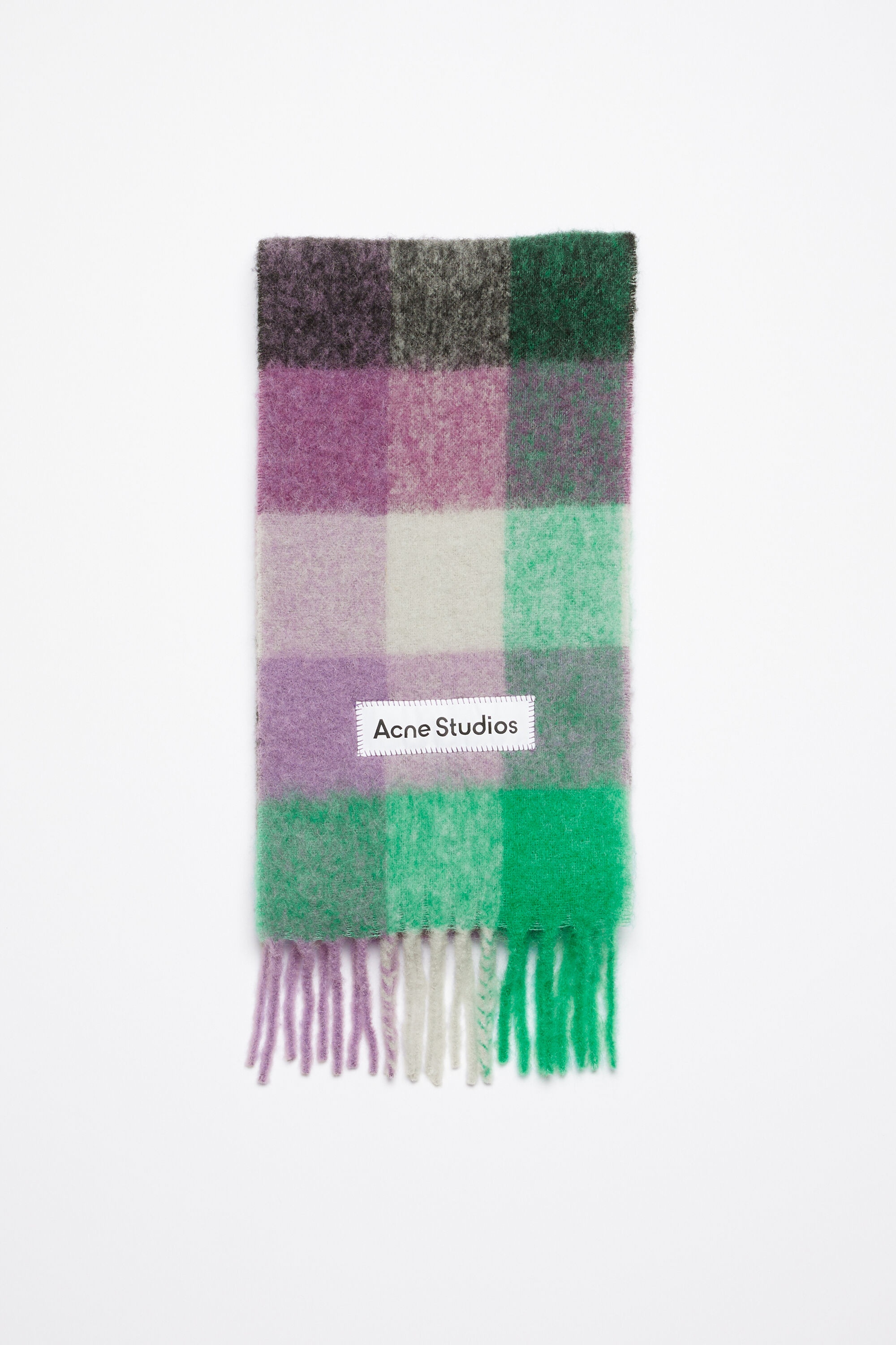 Acne Studios Mohair checked scarf - Bright green/purple/grey