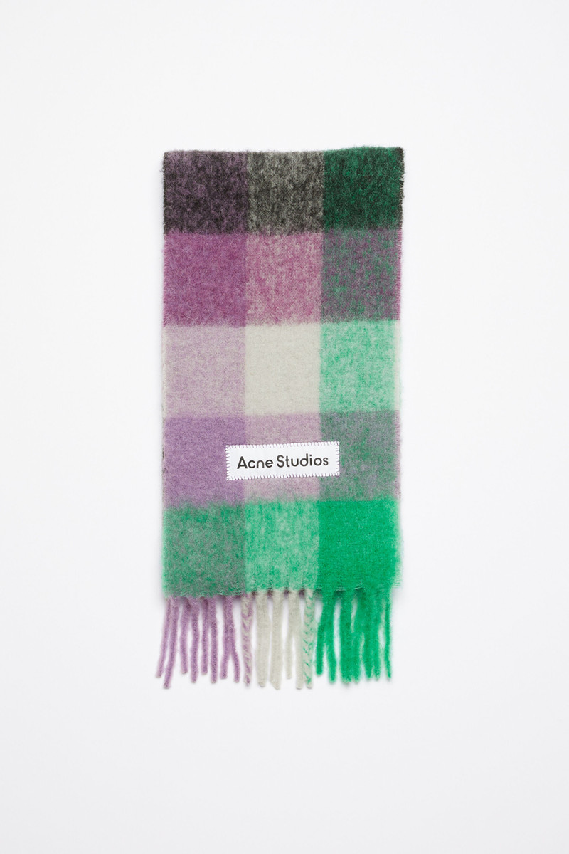 Mohair checked scarf - Bright green/purple/grey 1