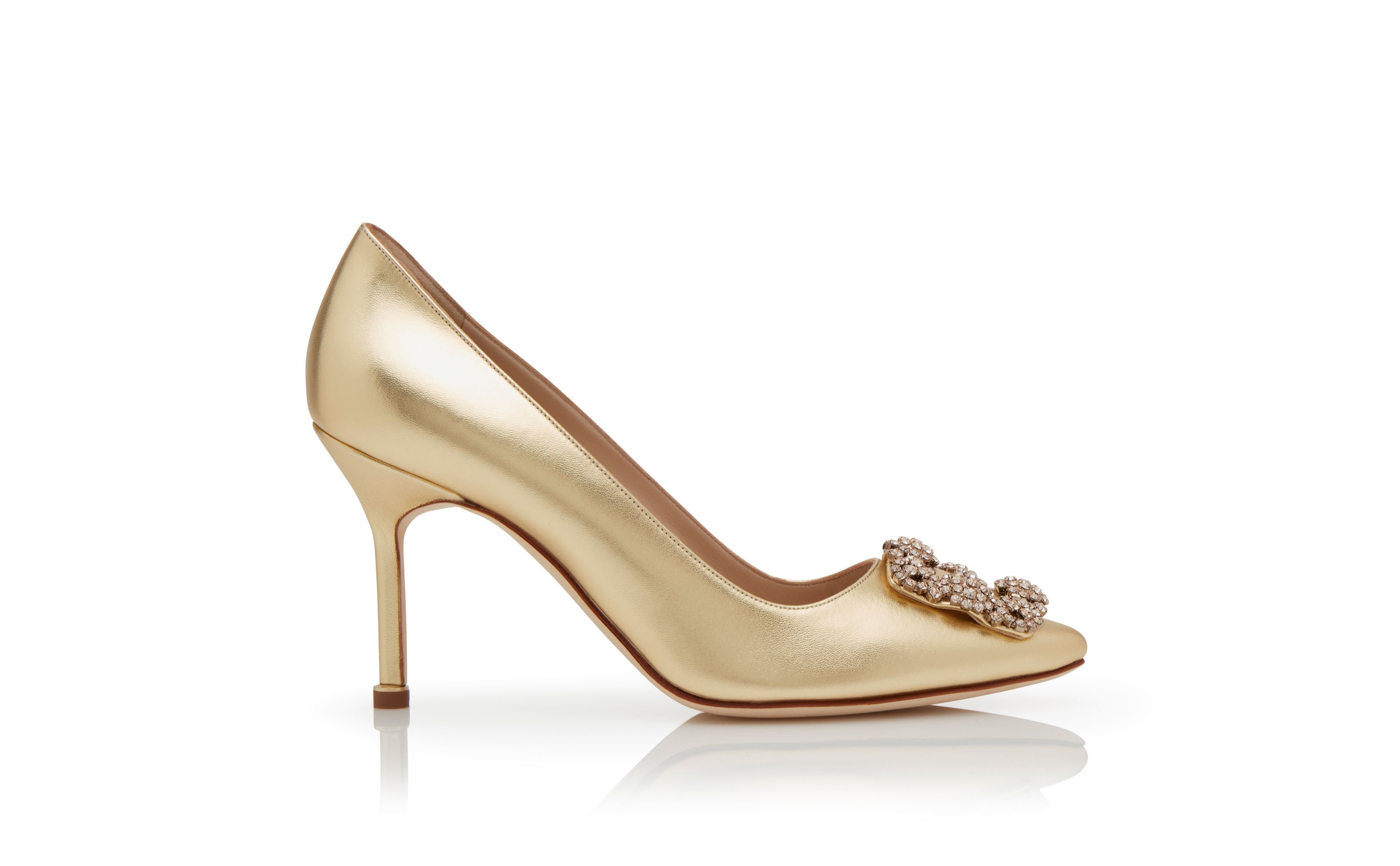 Gold Nappa Leather Jewel Buckle Pumps - 1