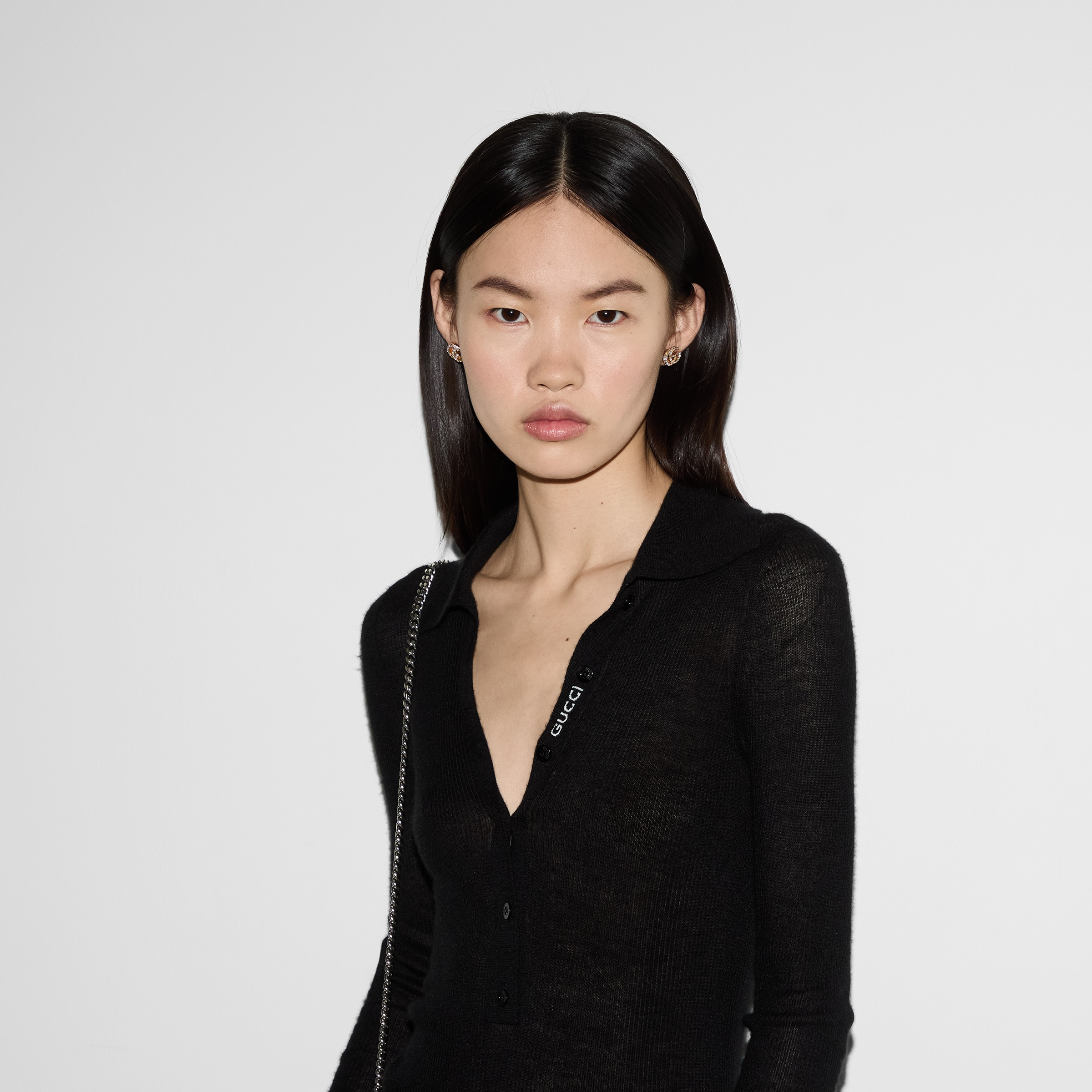 Cashmere and silk polo top with Web - 5