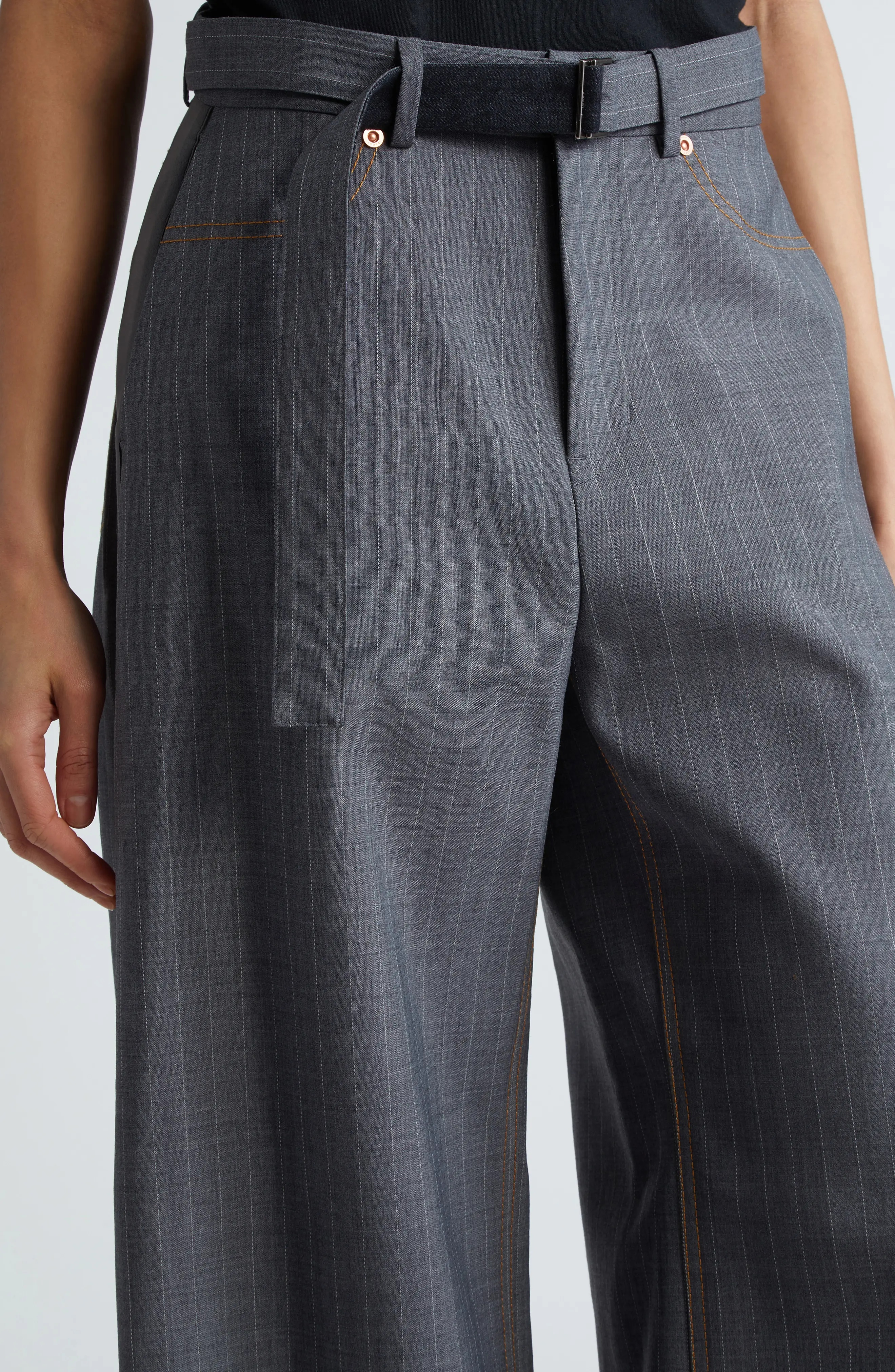 Pinstripe Belted Trousers - 4