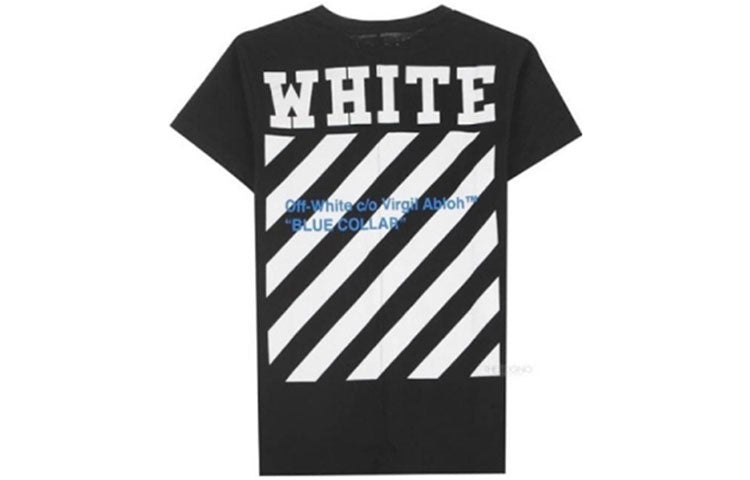 Off-White SS21 Cotton Stripe Printing Pattern Round Neck Short Sleeve Black OMAA002G20JER0091034 - 2