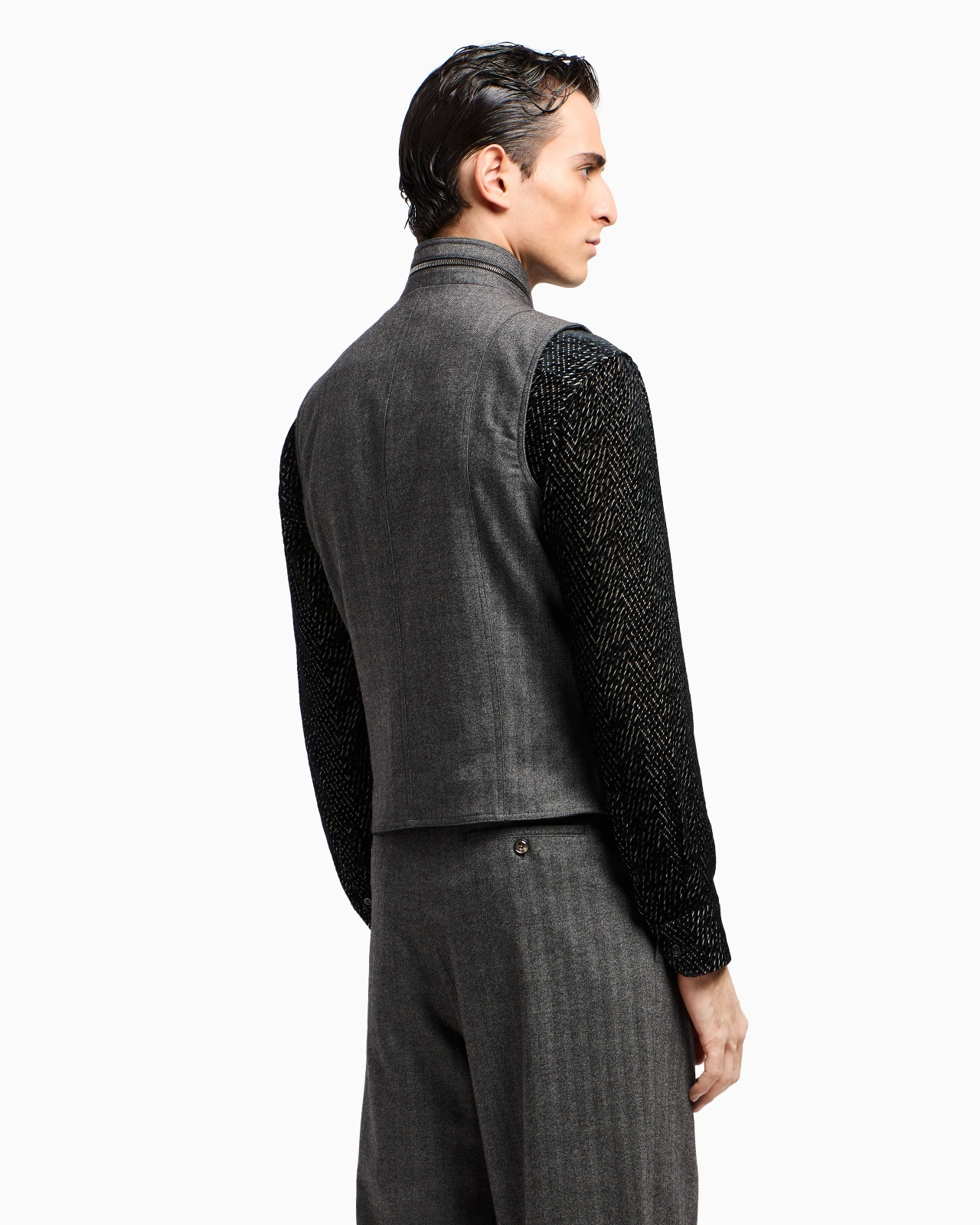 ZIP-UP GILET IN CHEVRON VIRGIN WOOL AND CASHMERE - 3