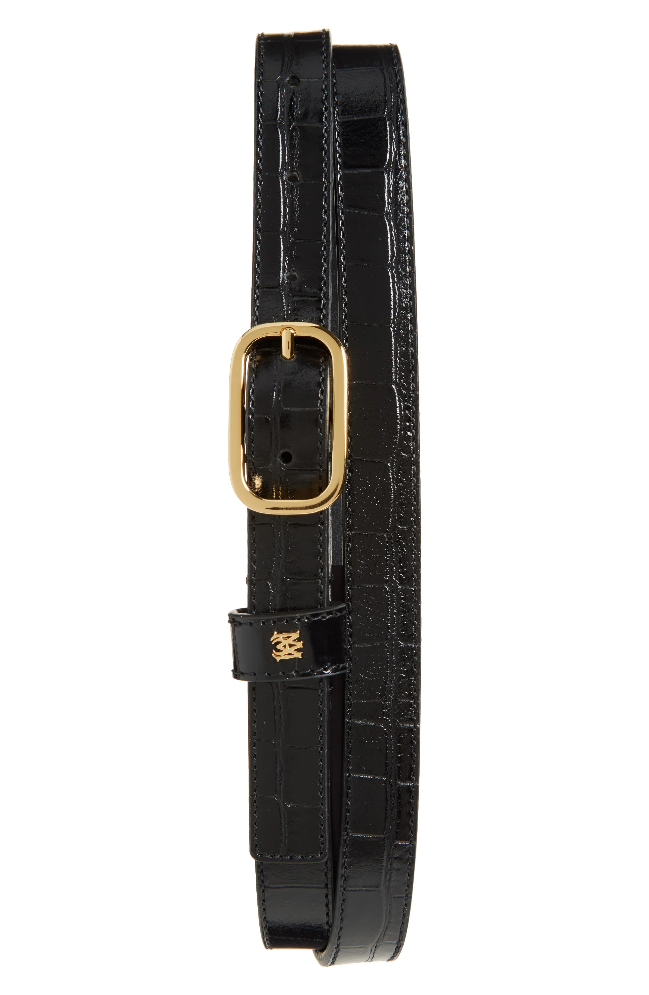 AMIRI Croc Embossed Leather Belt in Black Gold at Nordstrom - 1