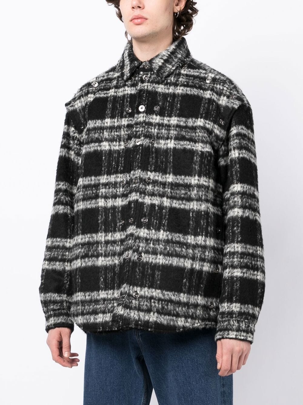 textured stripe-pattern shirt jacket - 3