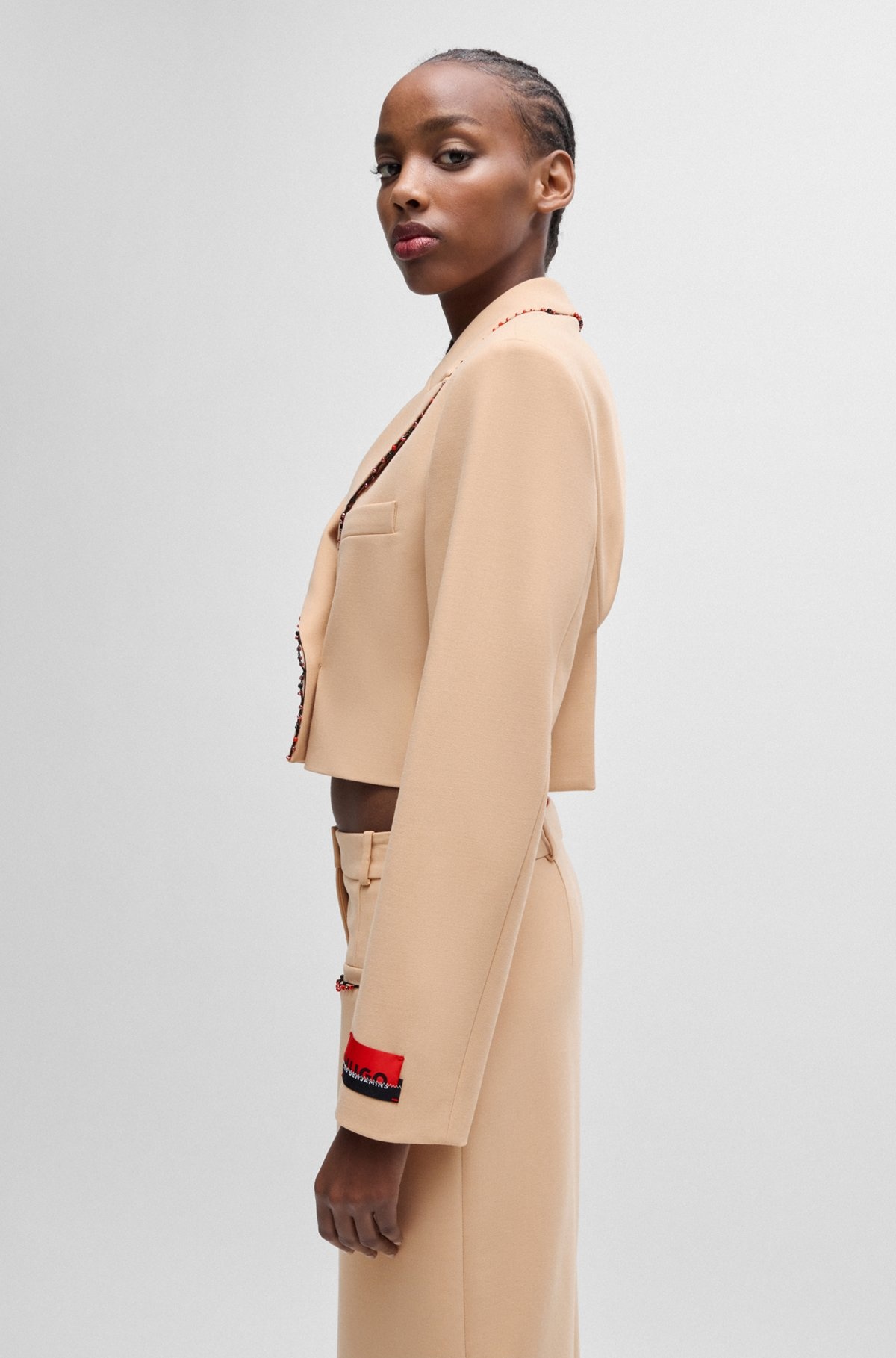HUGO X LES BENJAMINS REGULAR-FIT CROPPED JACKET WITH BEADED TRIM - 6