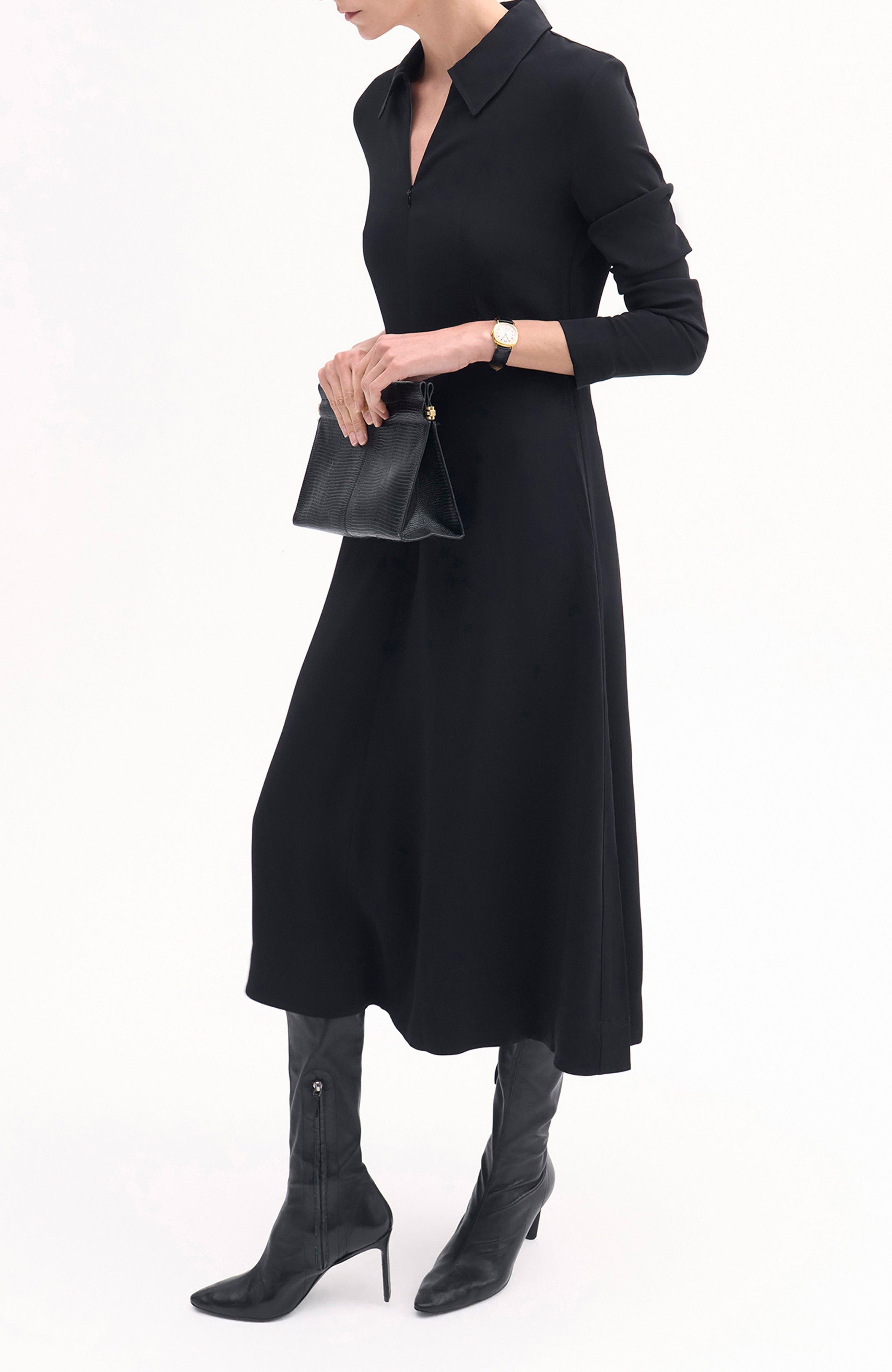 CO Long Sleeve Shirt Dress in Crepe in Black at Nordstrom - 3