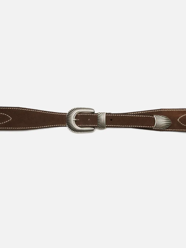 Western Ranch Suede Belt Toffee Brown - 1