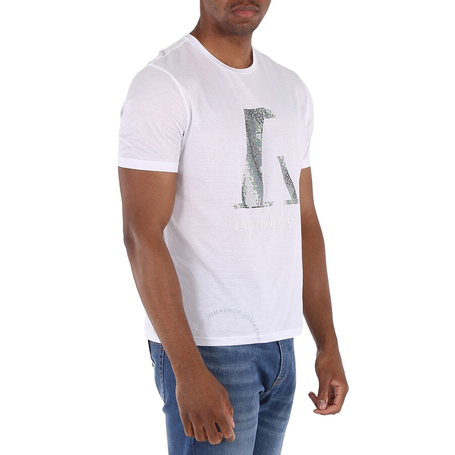 Emporio Armani Sequinned Logo Cotton T-Shirt In White - 4