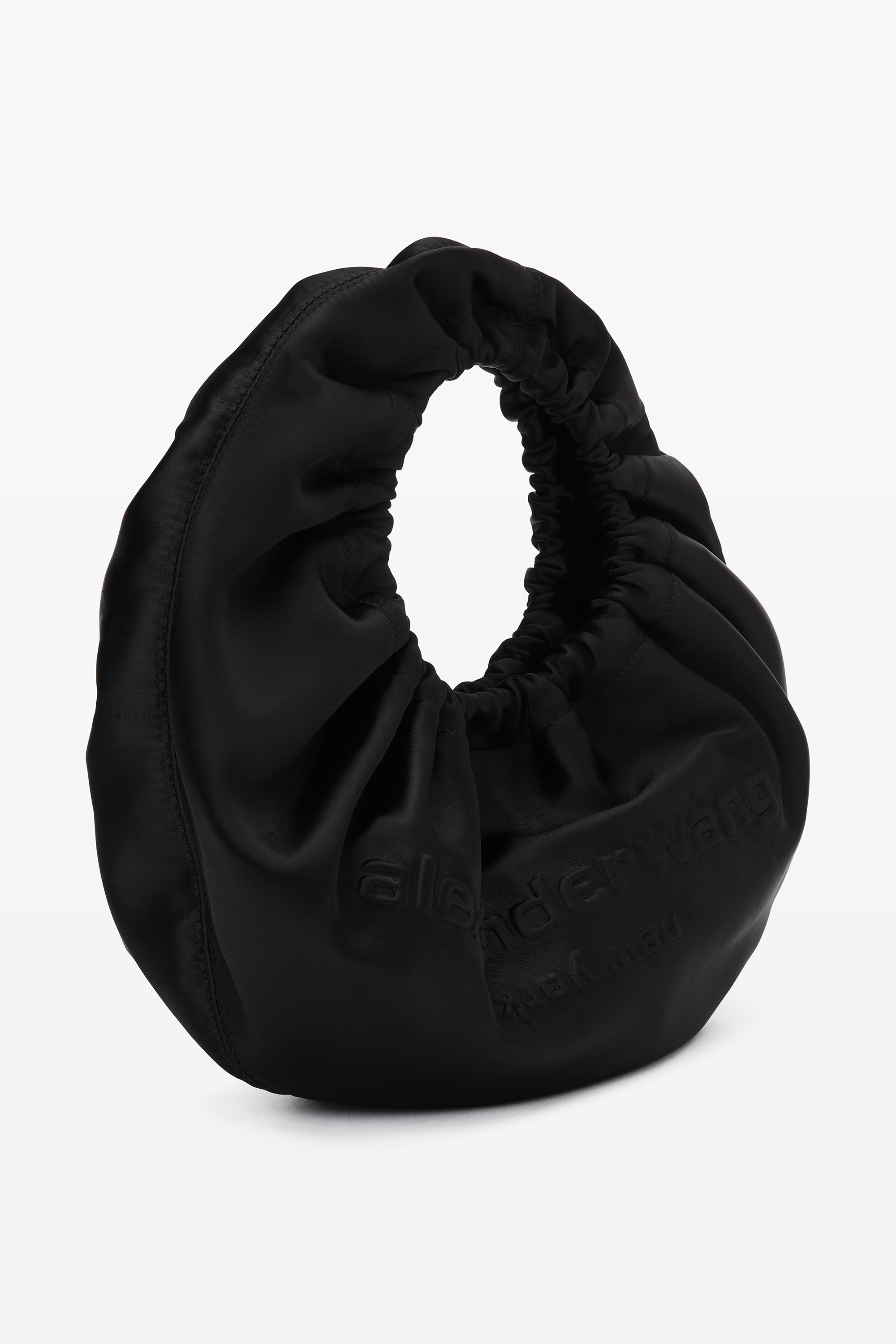 crescent small handle bag in satin w/debossed logo - 3