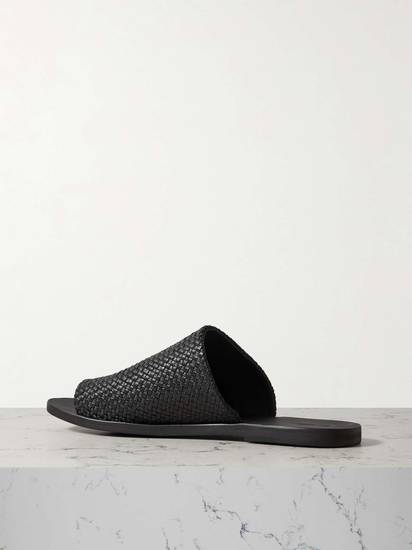 Asymmetric woven leather slides - 3