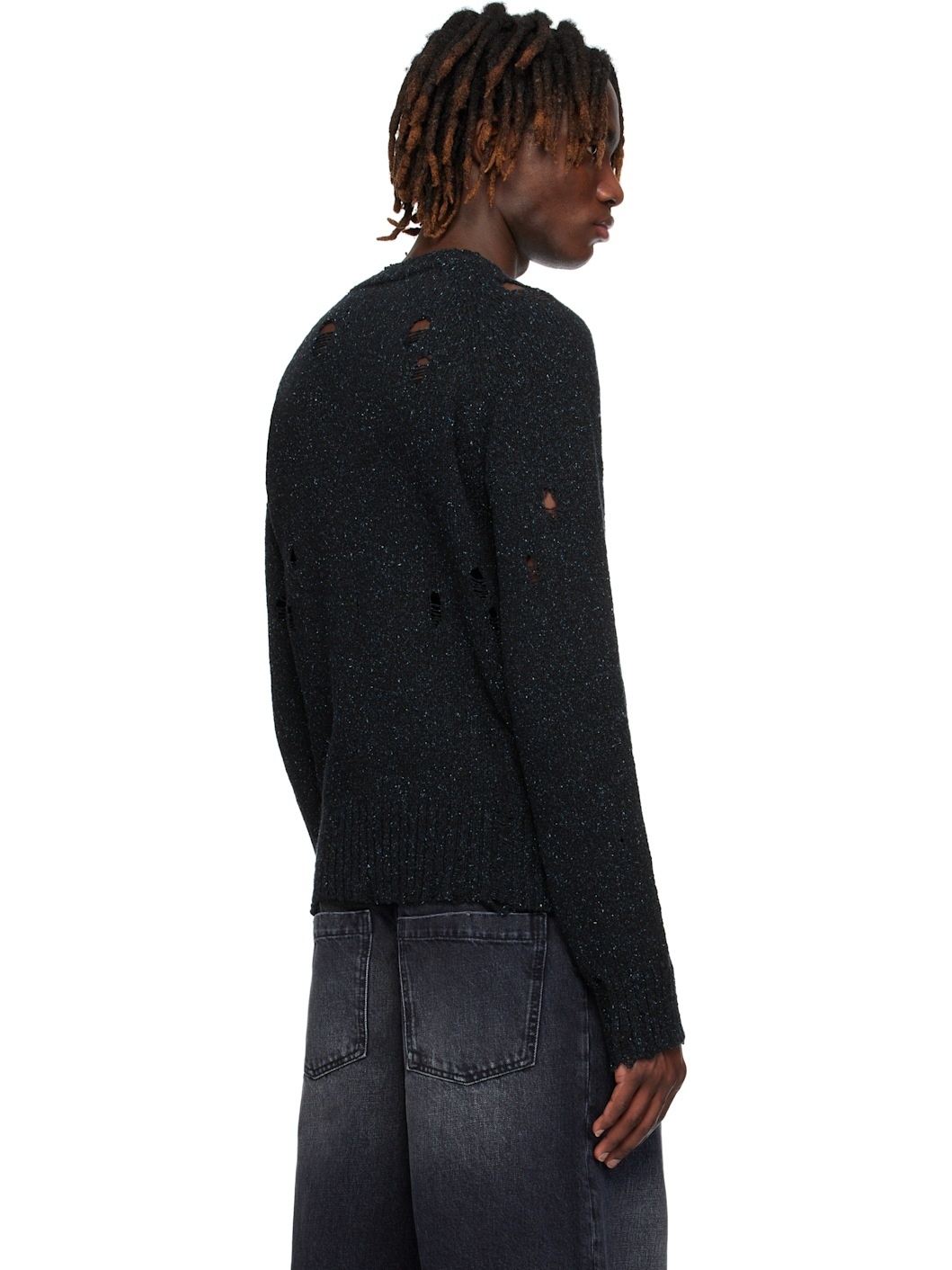 Navy Raglan-Sleeved Grunge Knit Sweater - 3
