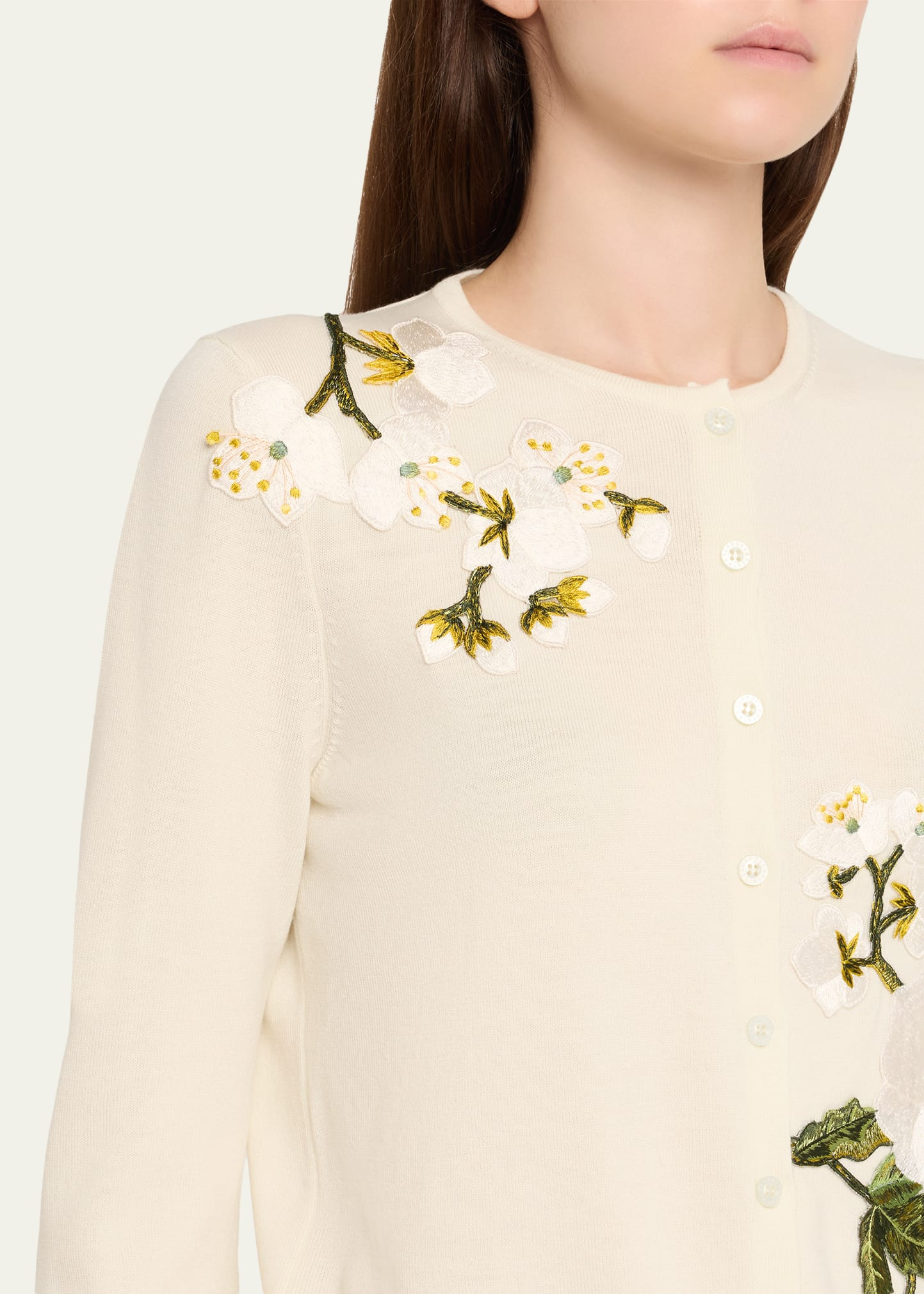 Cherry Blossom Embroidered Crewneck Cardigan - 5