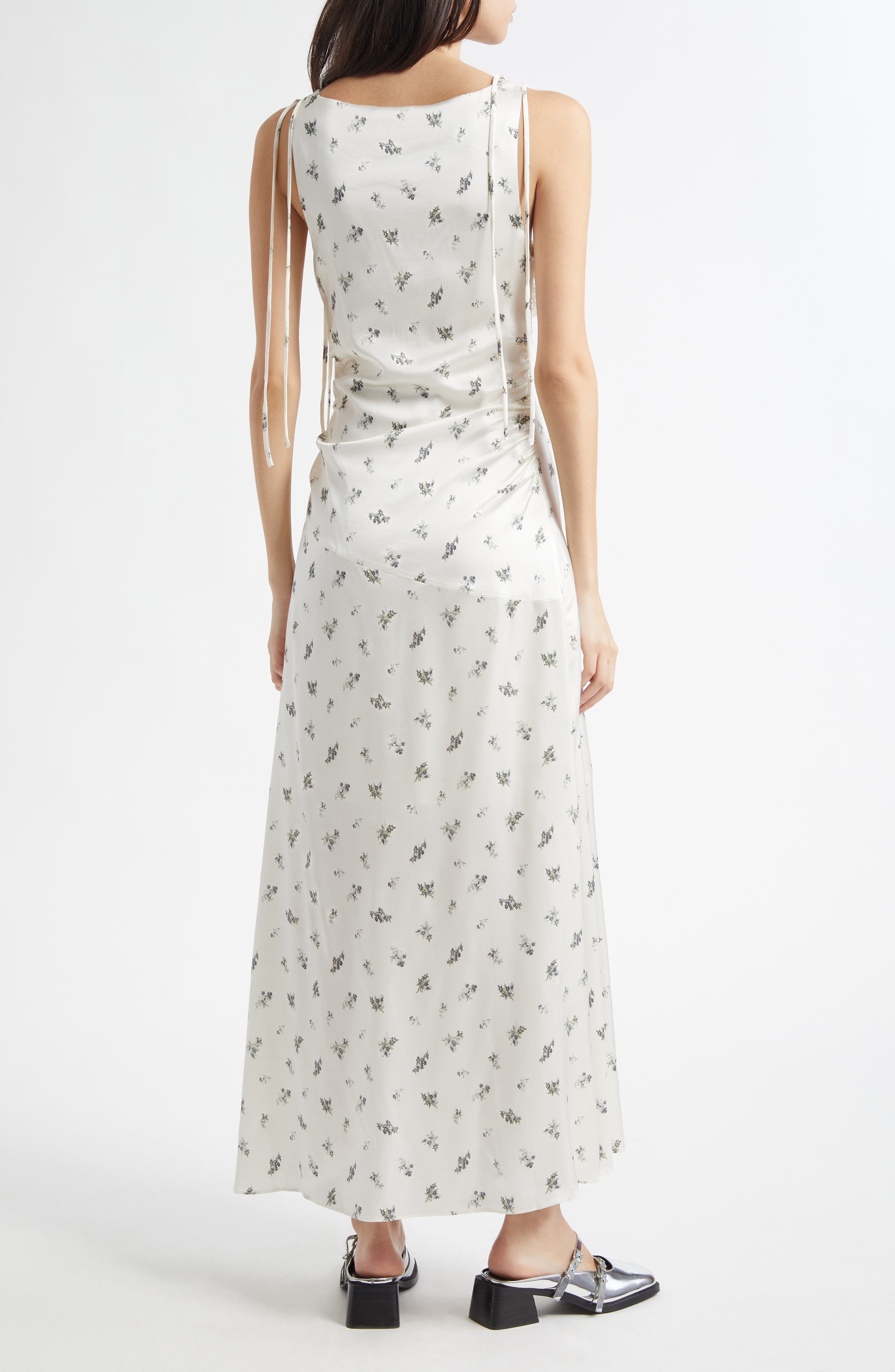 Ganni Printed Ruched Satin Maxi Dress in Egret at Nordstrom - 2