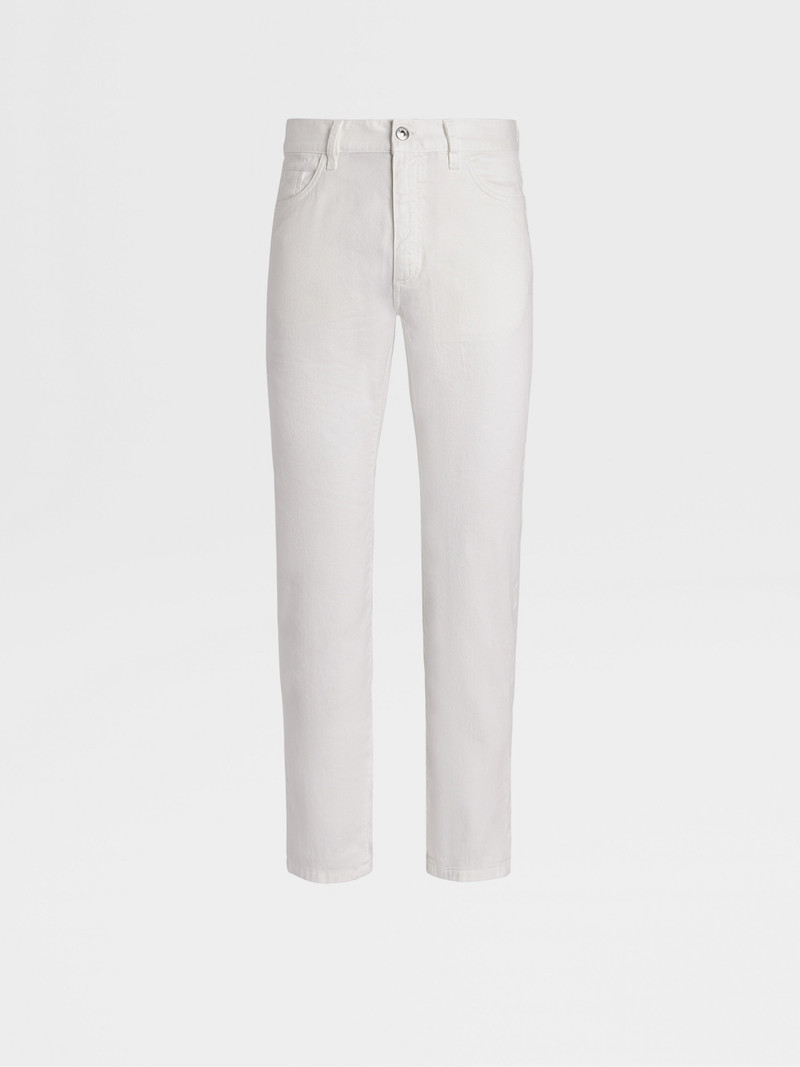 WHITE STRETCH LINEN AND COTTON JEANS 1
