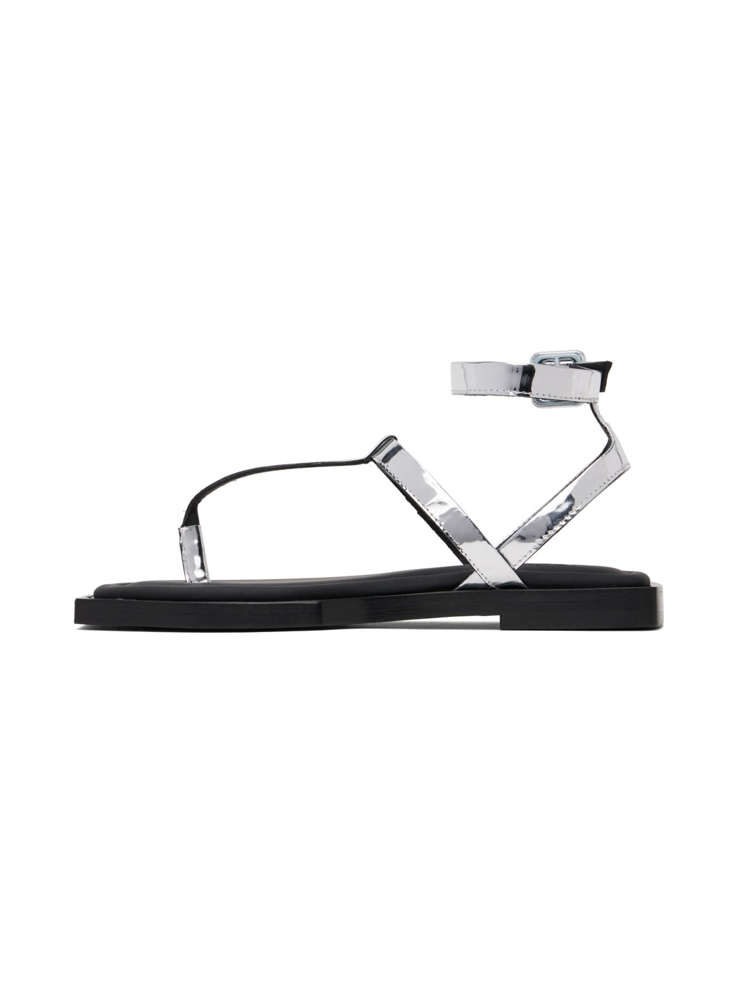 Silver Patent Flat Sandals - 3