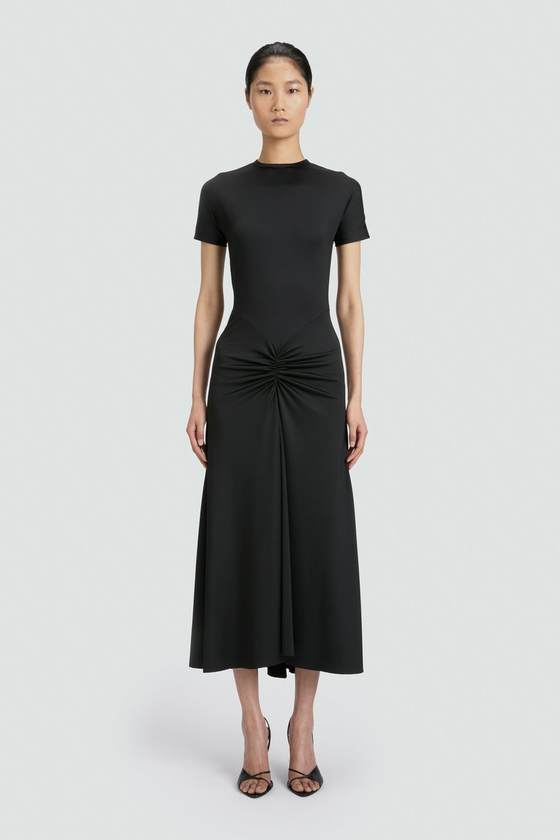 Victoria Beckham Gathered Waist T-Shirt Midi Dress In Black outlook