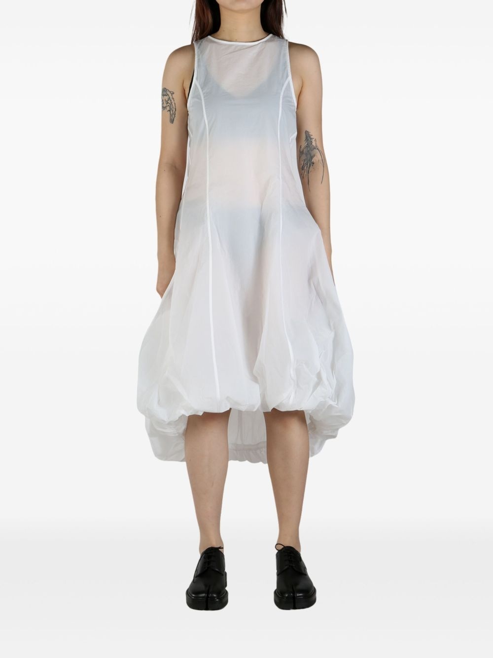 semi-sheer volume midi dress - 2