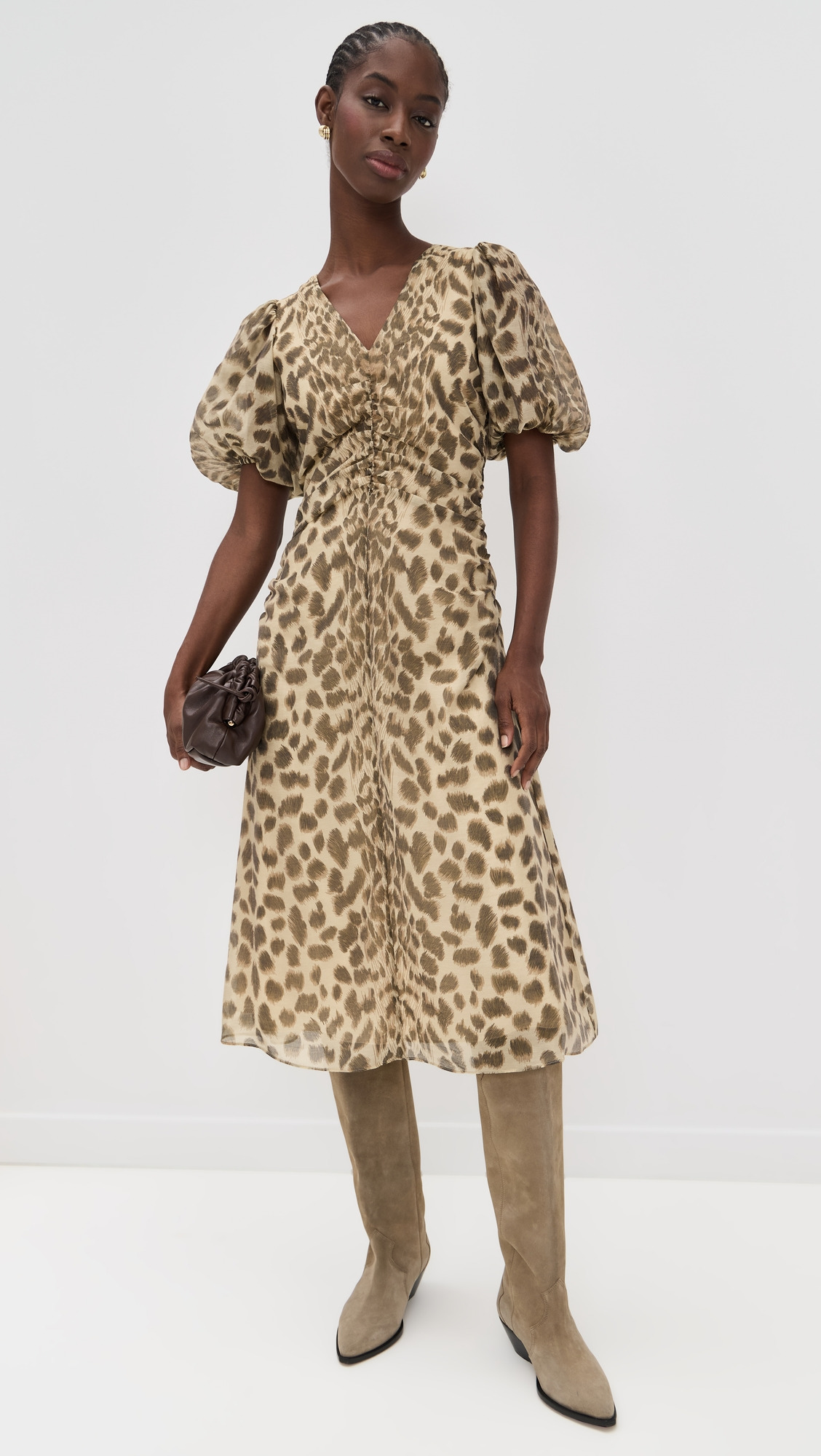 Claude Print Puff Sleeve Midi Dress - 4