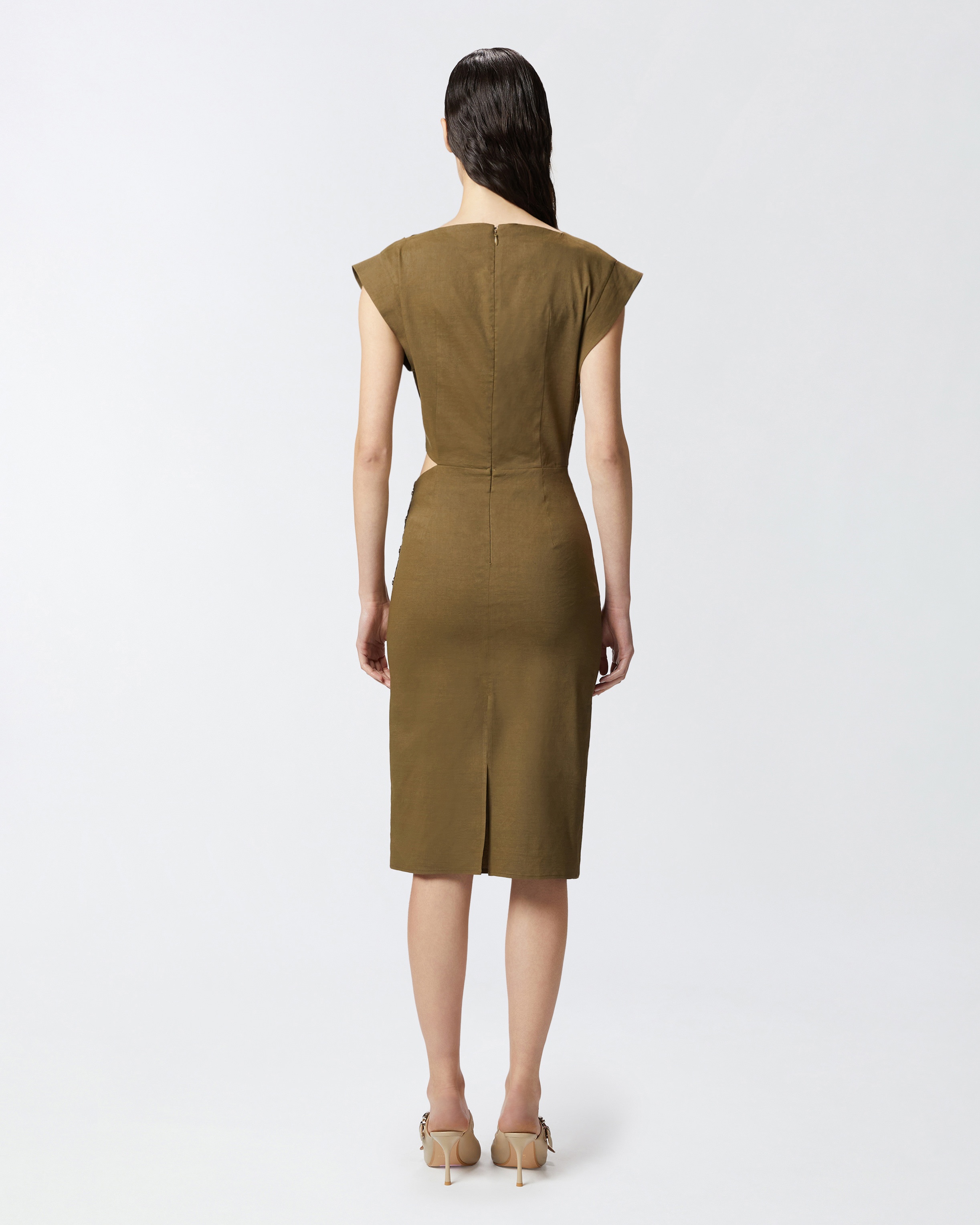 BUTTONED SLEEVELESS LINEN DRESS - 4