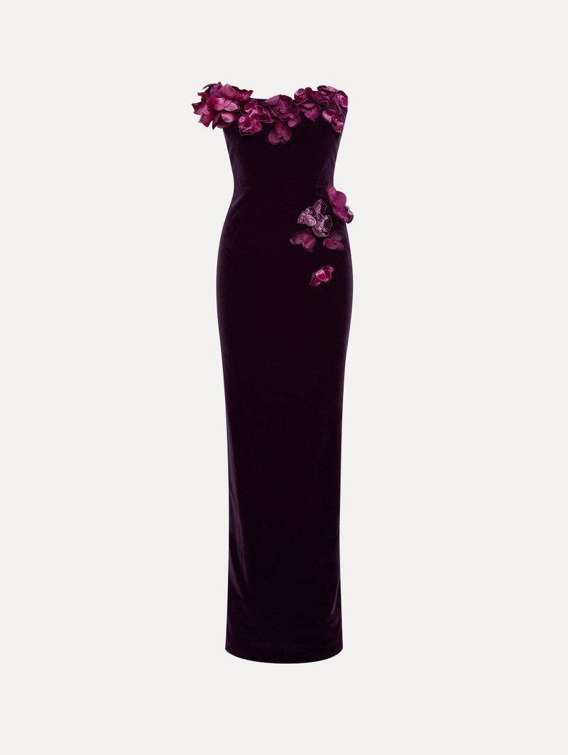 Oscar de la Renta ORCHID EMBROIDERED VELVET GOWN - 25RE037CVE_PLU |  REVERSIBLE