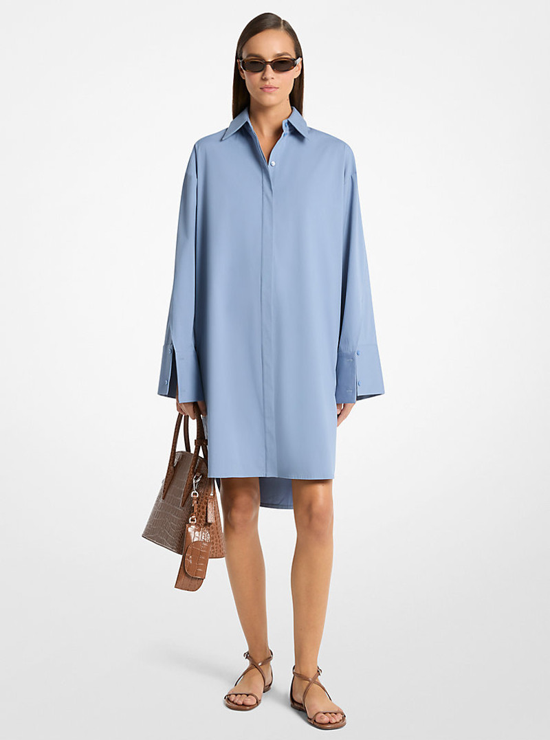Stretch Cotton Poplin Slit-Sleeve Shirtdress 1