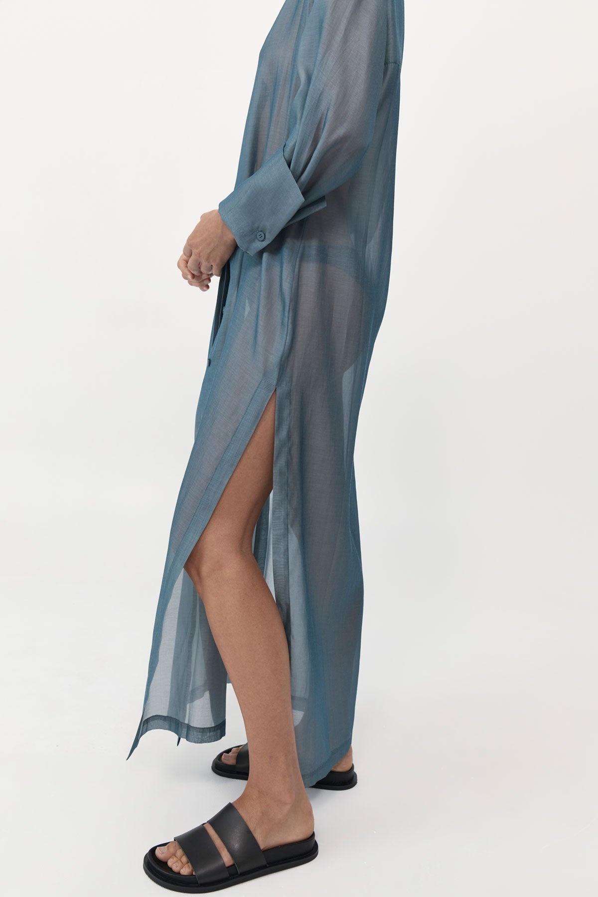 Sheer Shirt Dress - Slate - 6