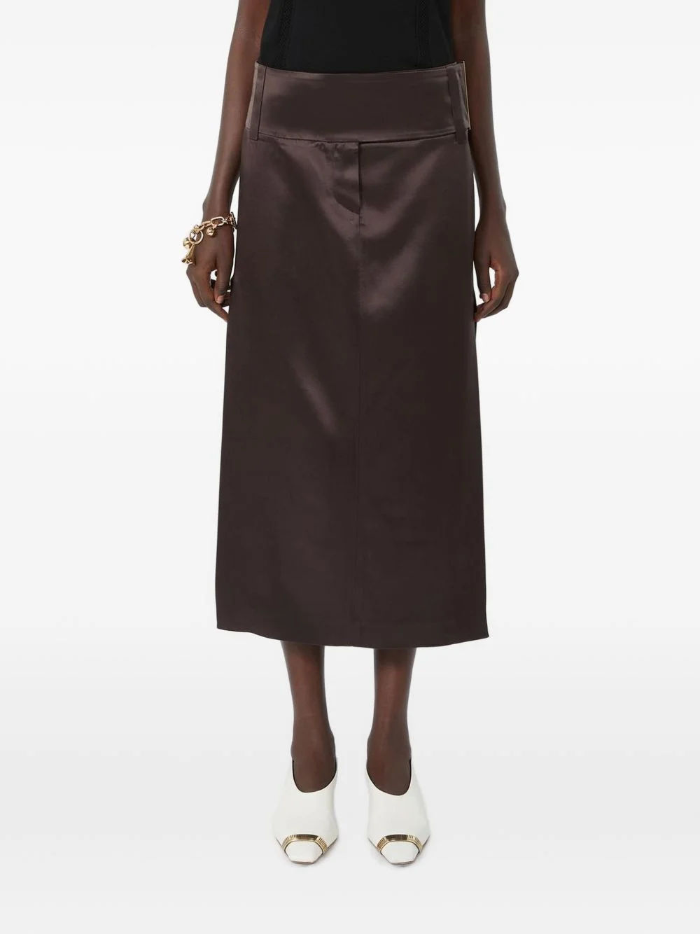 straight-fit long satin skirt - chocolate - 1