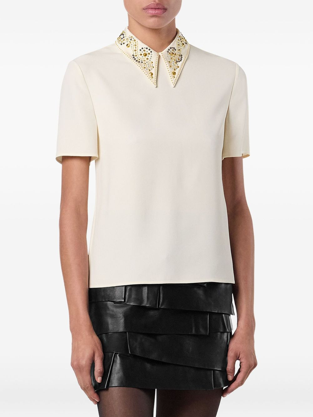 embellished-collar short-sleeve top - 3