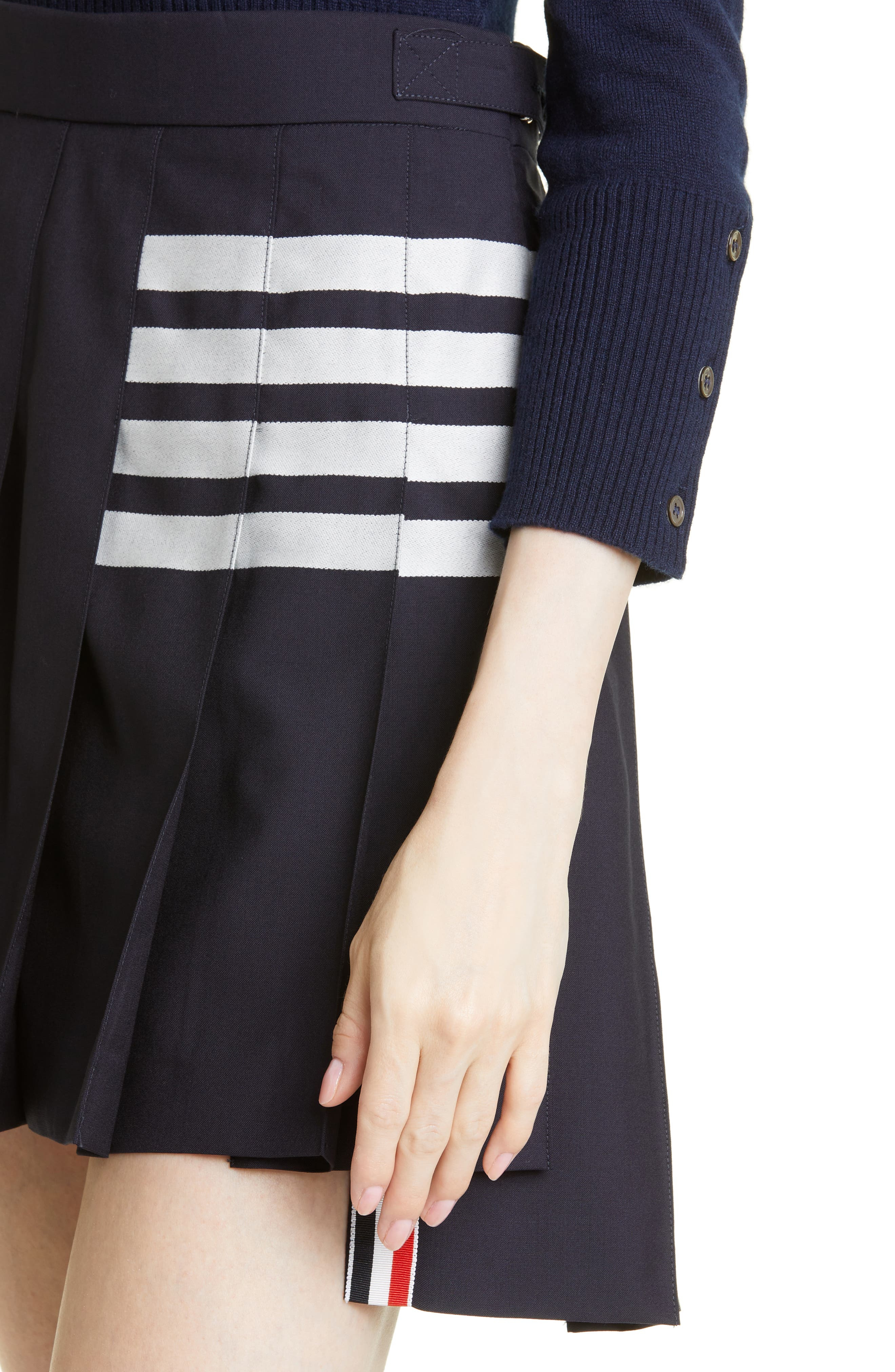 Thom Browne Drop Back Pleated Wool Miniskirt in Navy at Nordstrom - 5